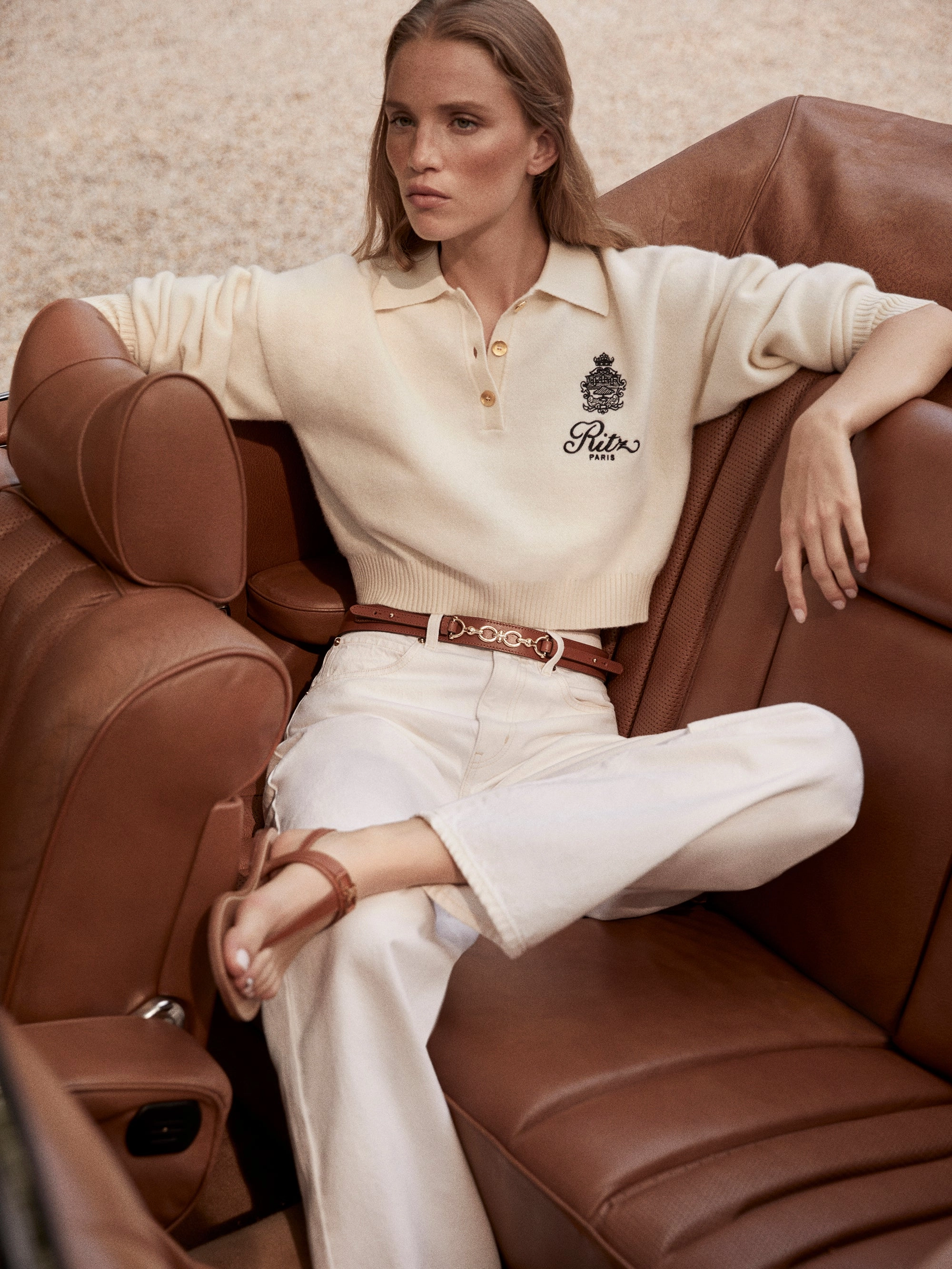 Ritz Women's Crest Cashmere Sweater -- Cream Comfy Knitwear Perfect Fit