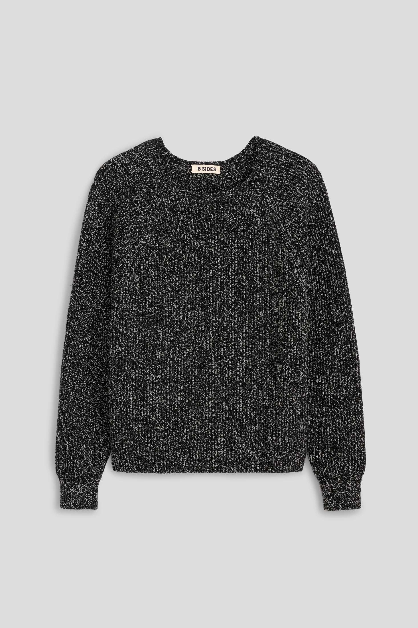 Cozy Knit Vintage Wash Finish Roll Neck Shaker Stitch Pullover Black / White