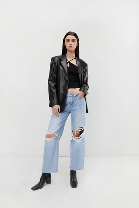 UVProtectionCoating Soft Wear DISTRESSED STRAIGHT LEG JEAN