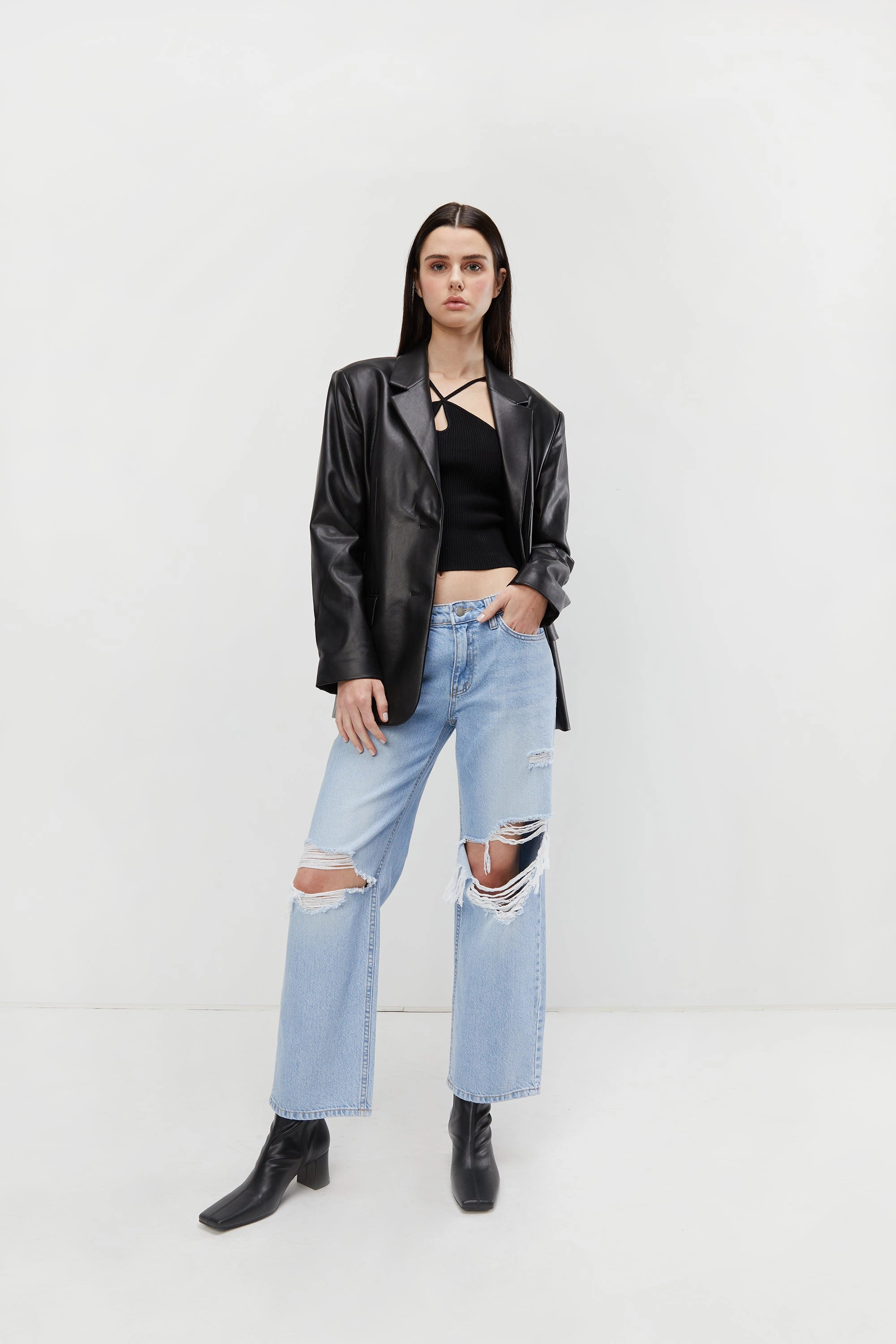 DISTRESSED STRAIGHT LEG JEAN Stay Comfortable Multi-Purpose Wear