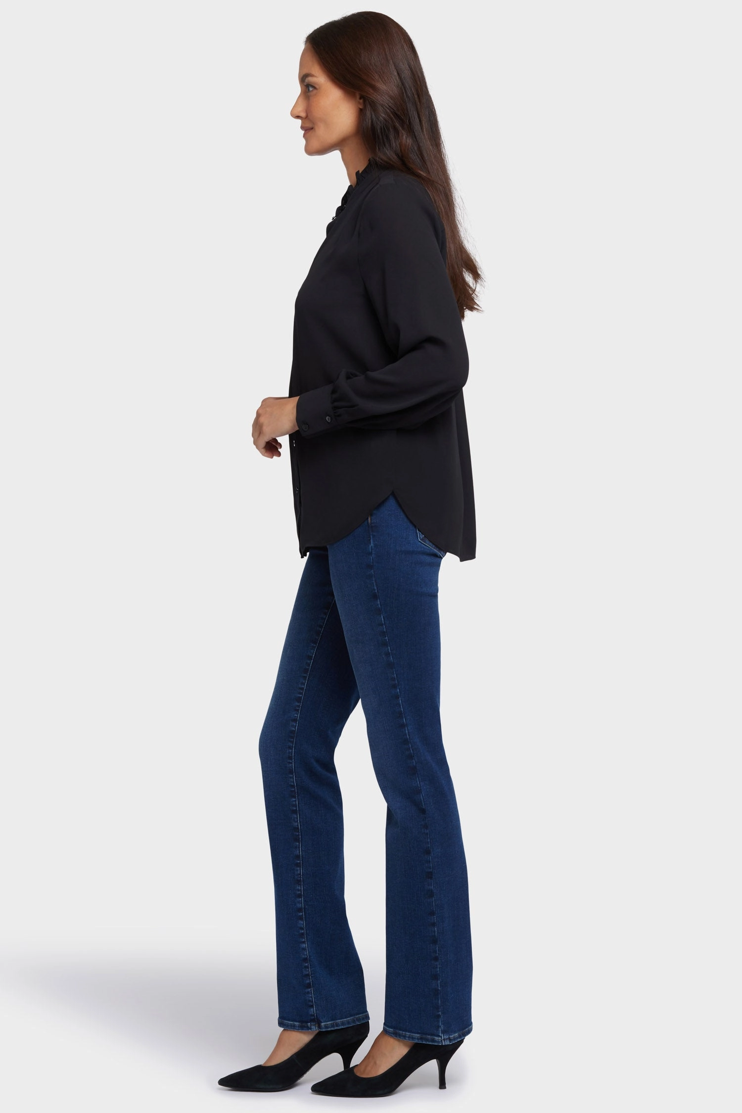 Ruffle Neck Blouse - Black Breathable back panel Light Comfort