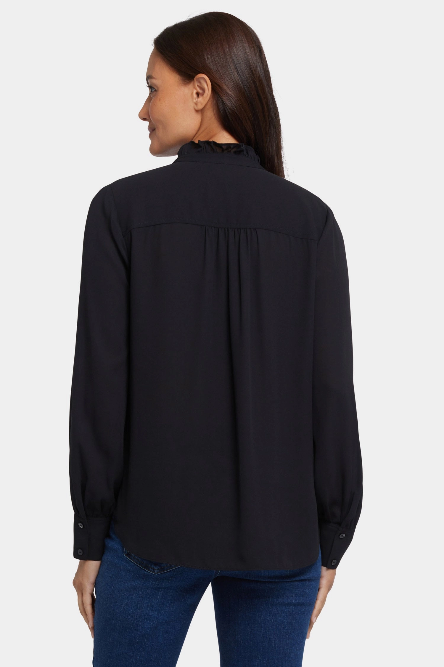 Ruffle Neck Blouse - Black Runway Inspired Special Occasion