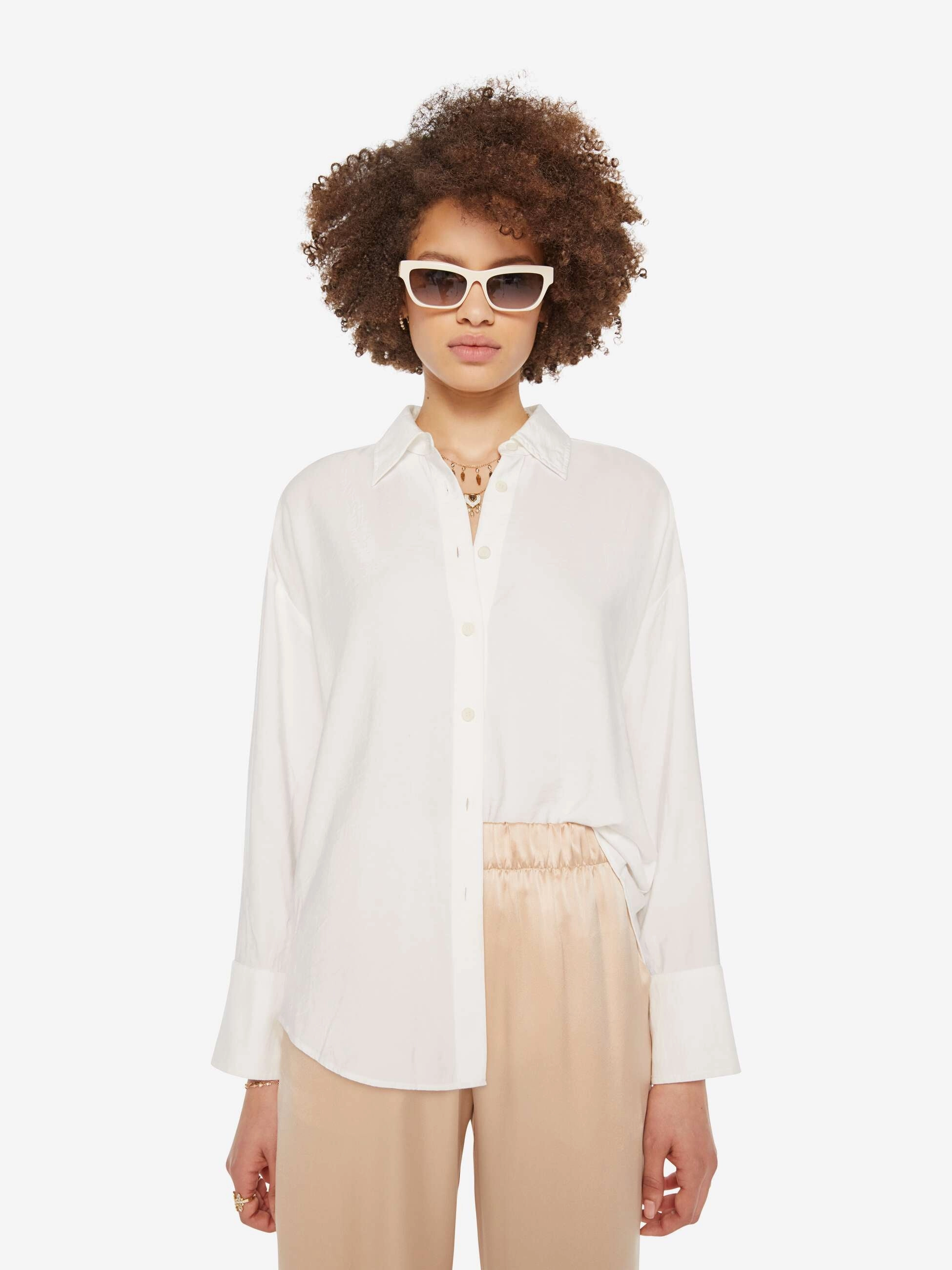 SABLYN Benton Slouchy Long Sleeve Button Down - White Gym Appropriate Festive Look