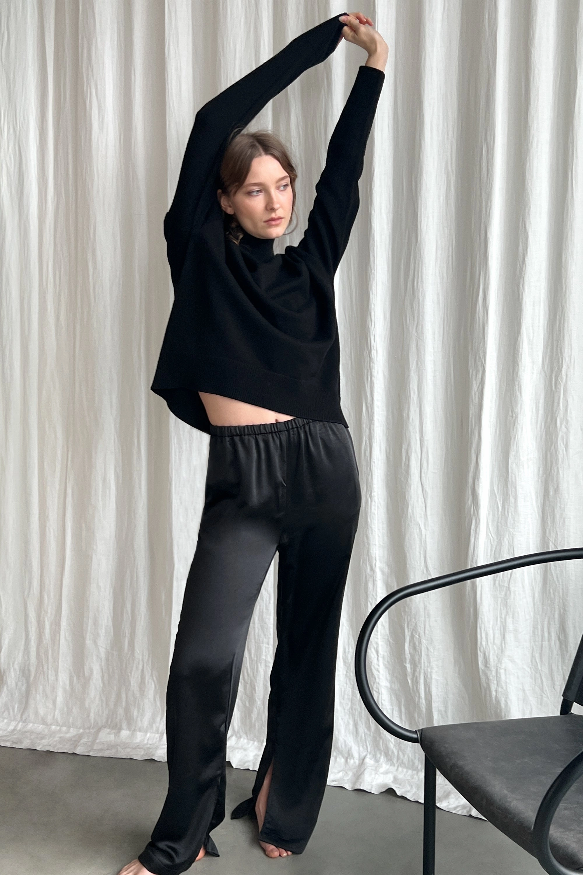 SATIN PANTS WITH FRONT SLITS Comfy Active Casual Design