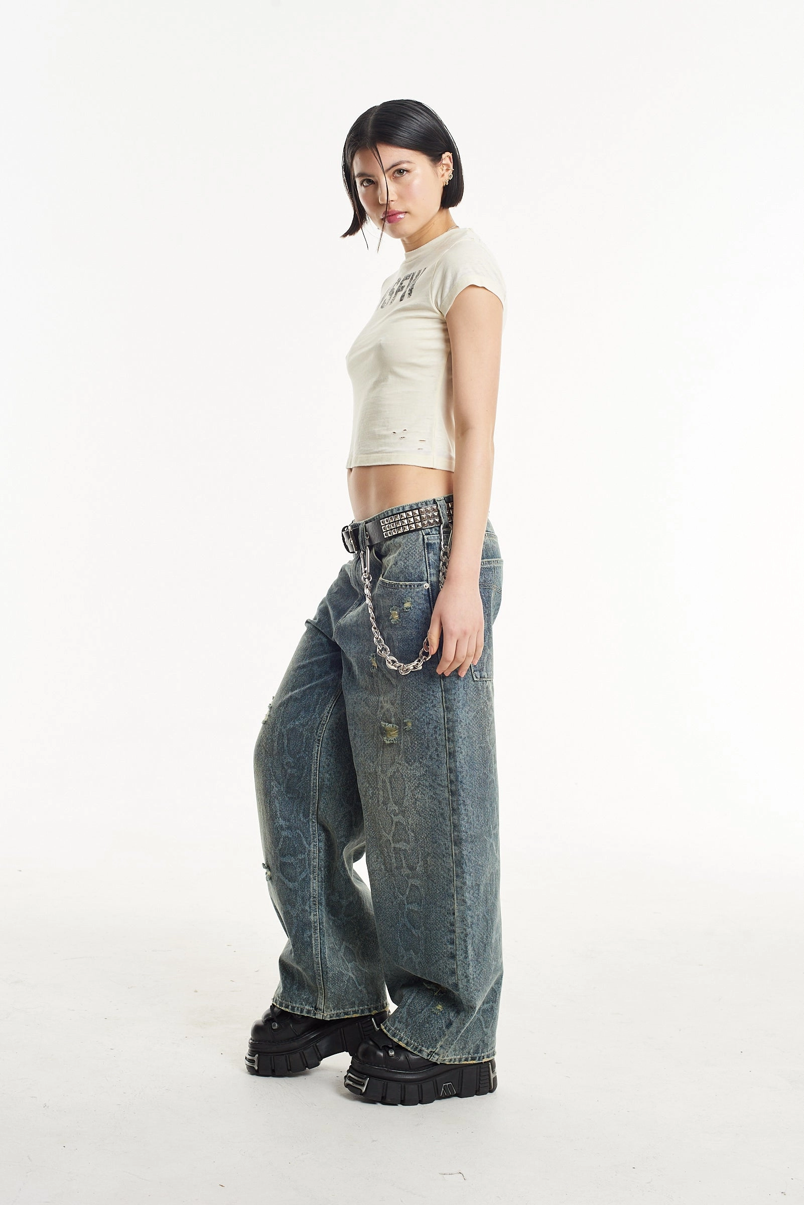 Scale Snakeskin Print Slim Sweeper Jeans Flattering Fit High Waist