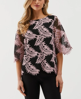 Luxury Knit Winter Apparel Scalloped Elbow Sleeve Lace Top