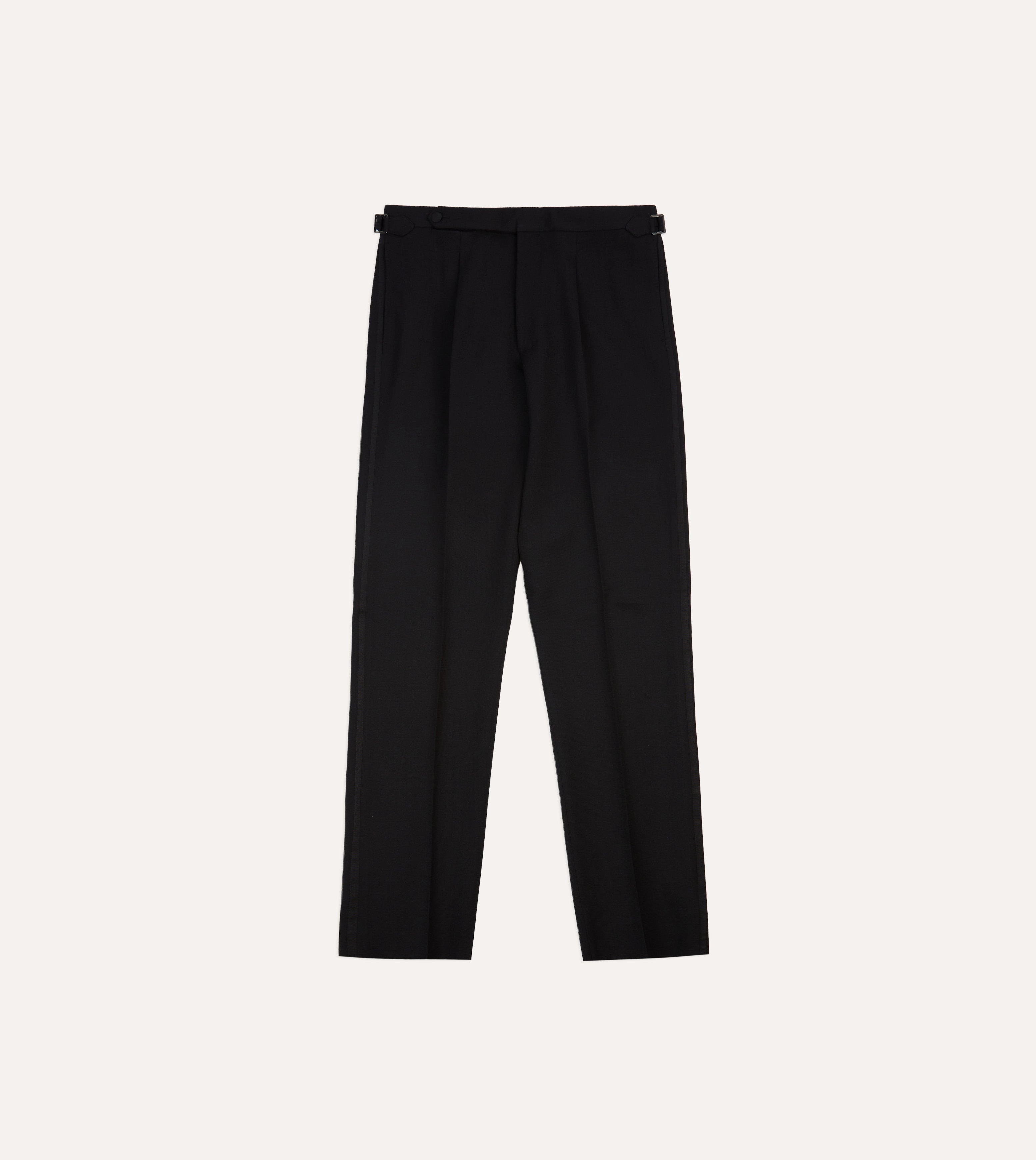 ReinforcedKnees Black Barathea Wool Single Pleat Dinner Trousers