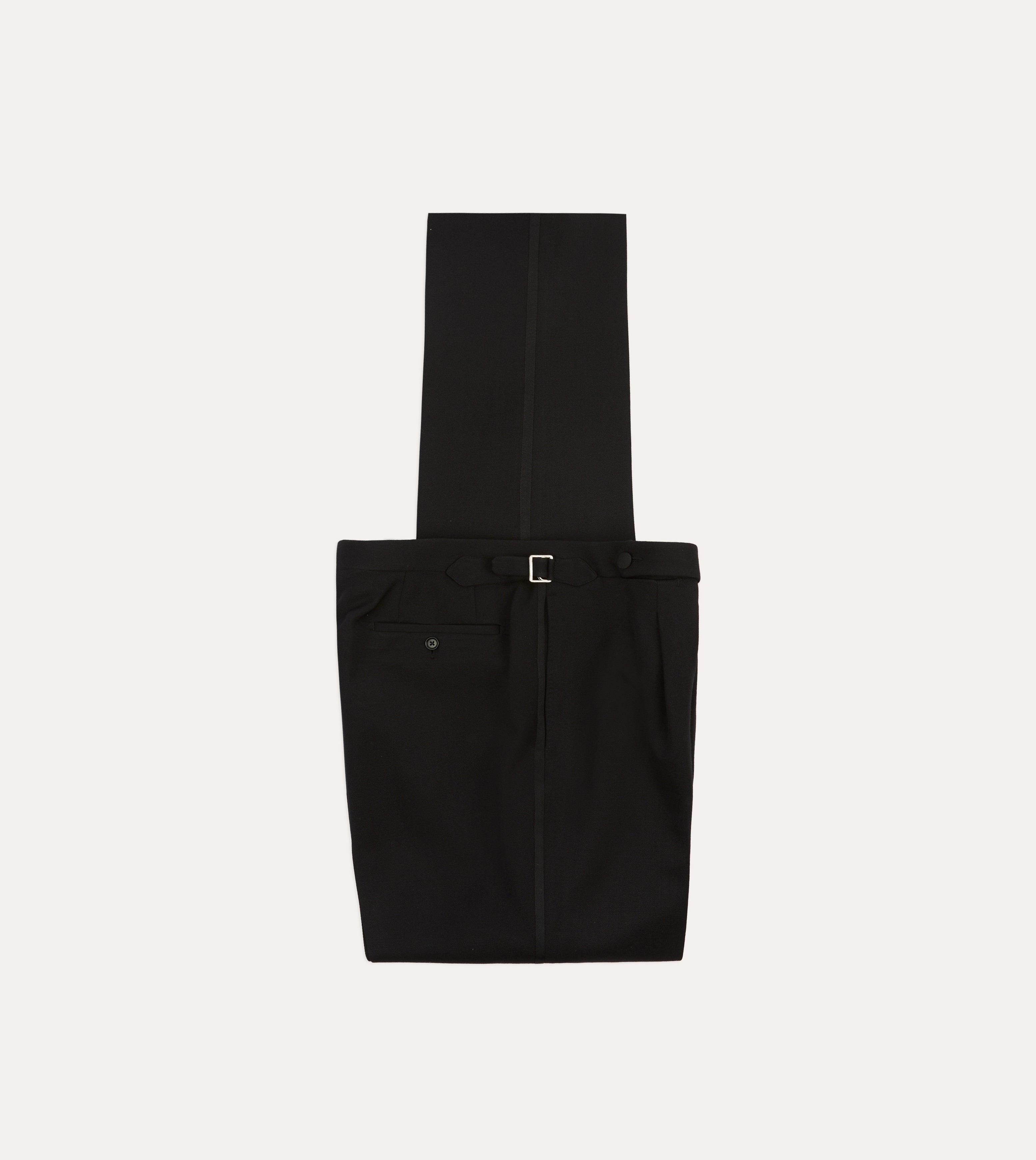 Black Barathea Wool Single Pleat Dinner Trousers Comfy Waistband