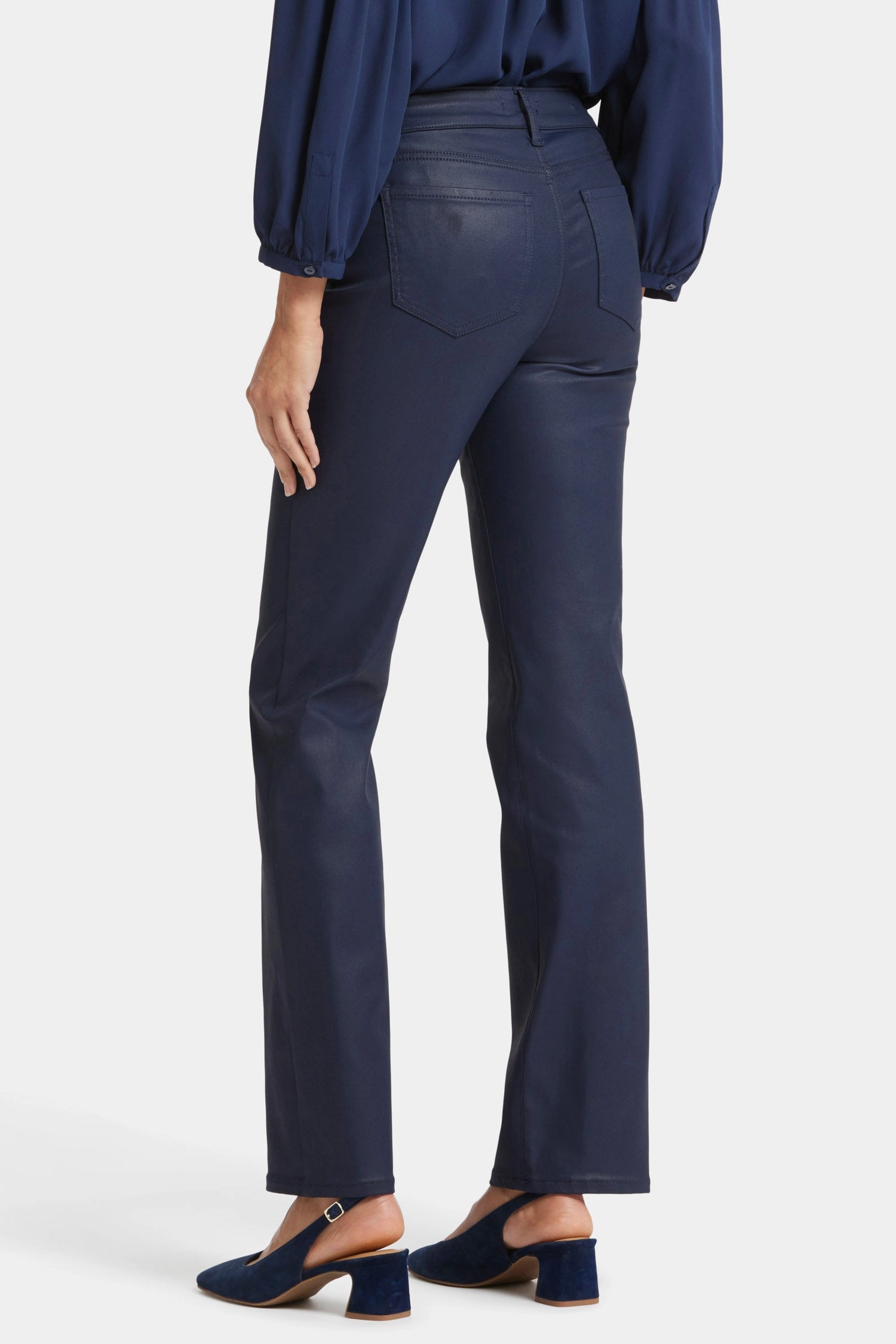 Sleek Waist Design Coated Marilyn Straight Jeans In Petite - Starless Sky Coated