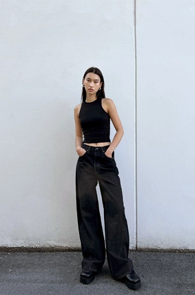 Structured fabric OAK 23 REMIX ASYMMETRICAL HEM HIGH-RISE JEAN