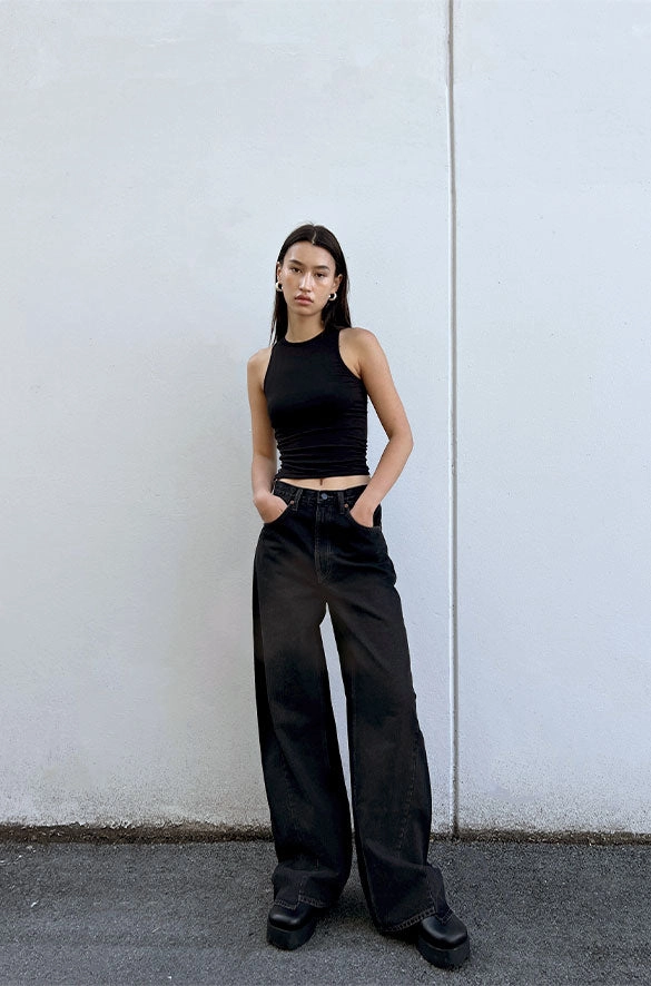 pilling resistant Casual Essentials OAK 23 REMIX ASYMMETRICAL HEM HIGH-RISE JEAN