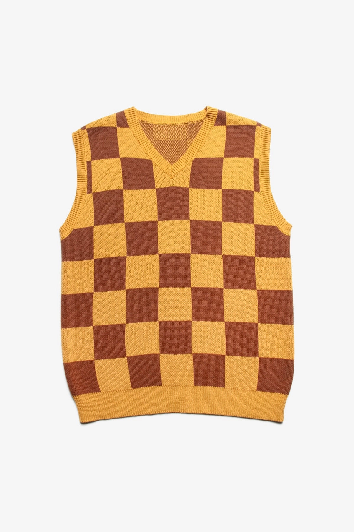Breathable Layer All-Weather Comfort Service Works - Checkerboard Knitted Vest - Pecan