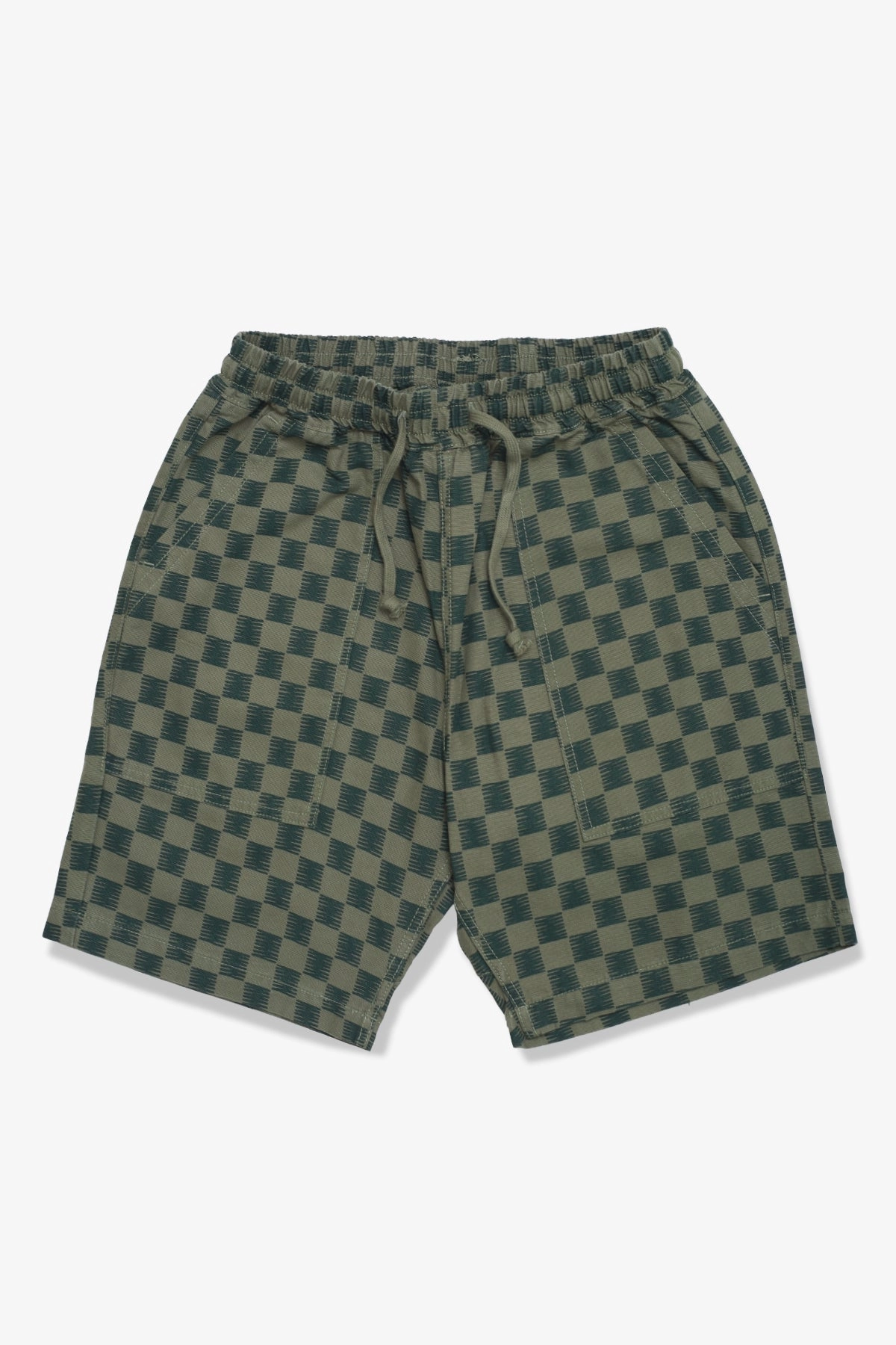 SeamlessConstruction Travel Shorts Service Works - Classic Chef Shorts - Green Checker