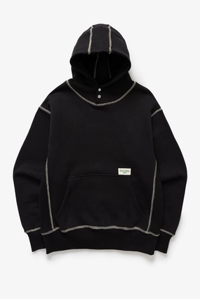 Recycled Fiber Knit Outfit Service Works - Contrast Stitch Hoodie - Black