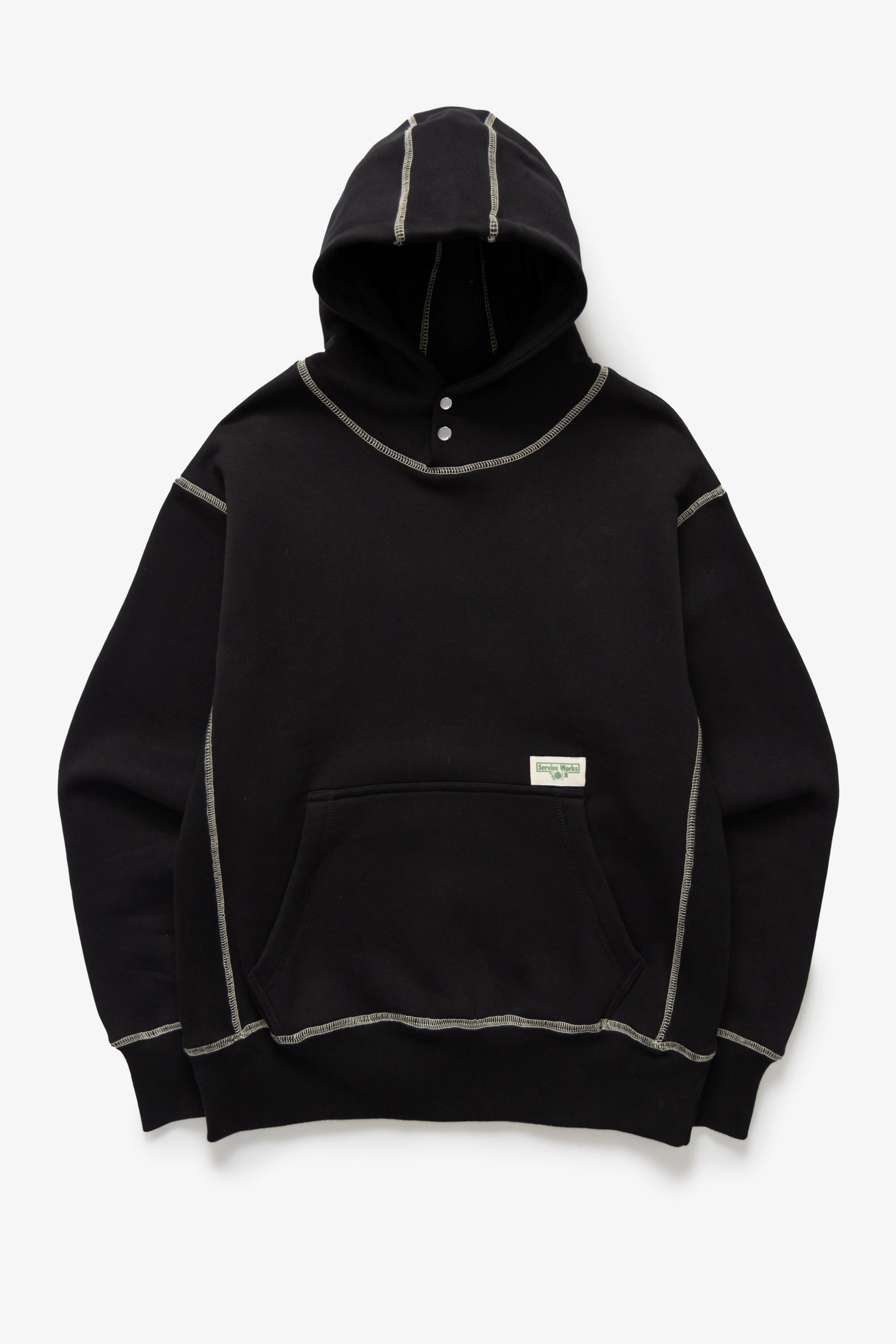Recycled Fiber Knit Outfit Service Works - Contrast Stitch Hoodie - Black