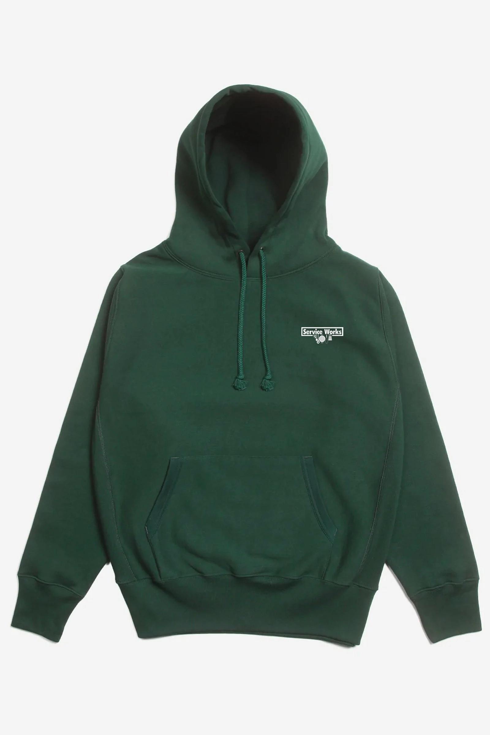 Service Works - Heavyweight Logo Hoodie - Forest Green Flexible Ribbed Trim