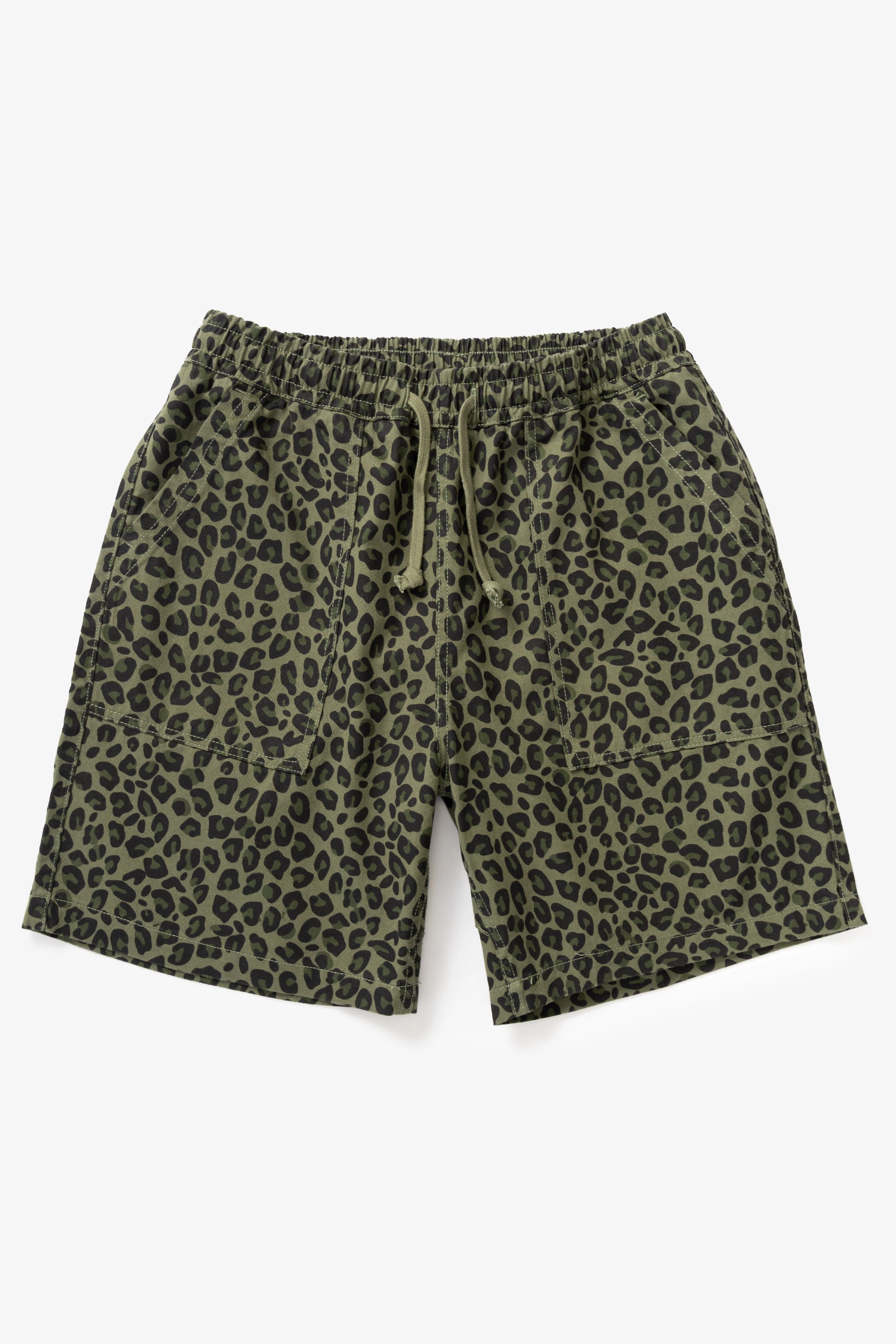 Service Works - Patterned Chef Shorts - Green Leopard Sleek Stretch Travel Flex