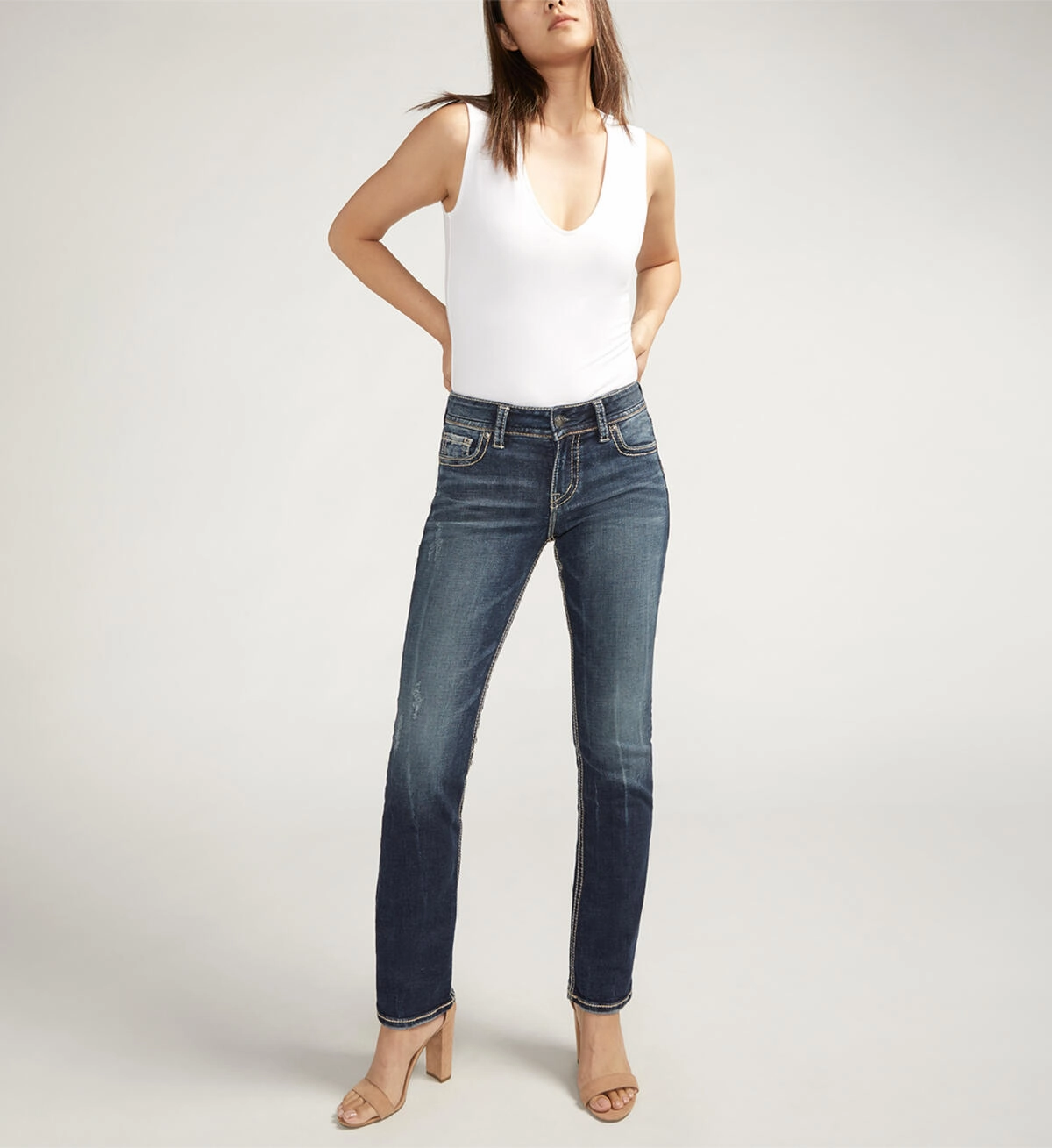 Silver Jeans Suki Mid Rise Straight Leg Jeans Weekend Style Rainy Day