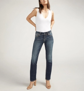 Silver Jeans Suki Mid Rise Straight Leg Jeans Smooth Texture Slim Smooth