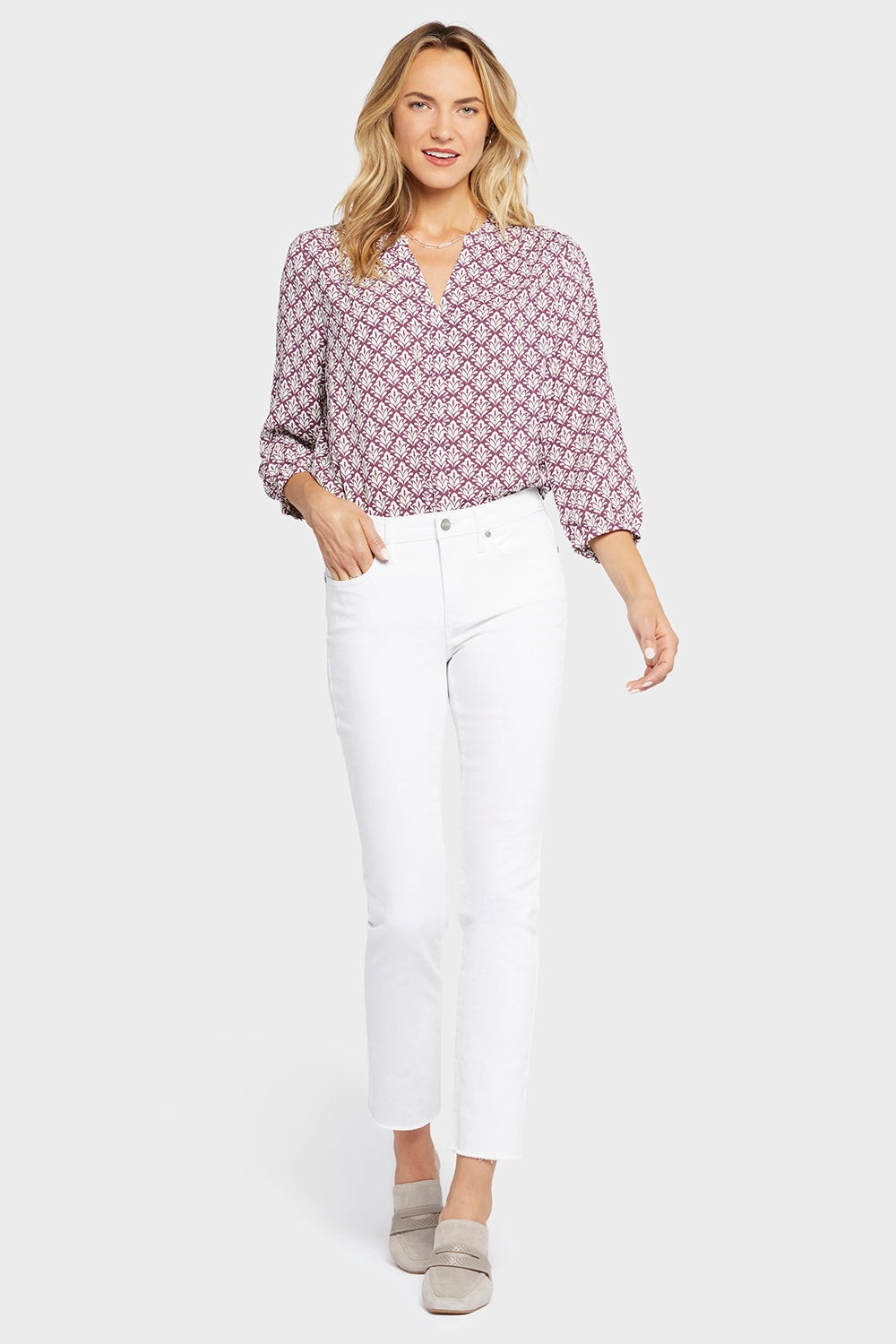 Rainy Day Chill Outfit Nature Lover Elegant Bold Look Sheri Slim Ankle Jeans In Petite - Optic White