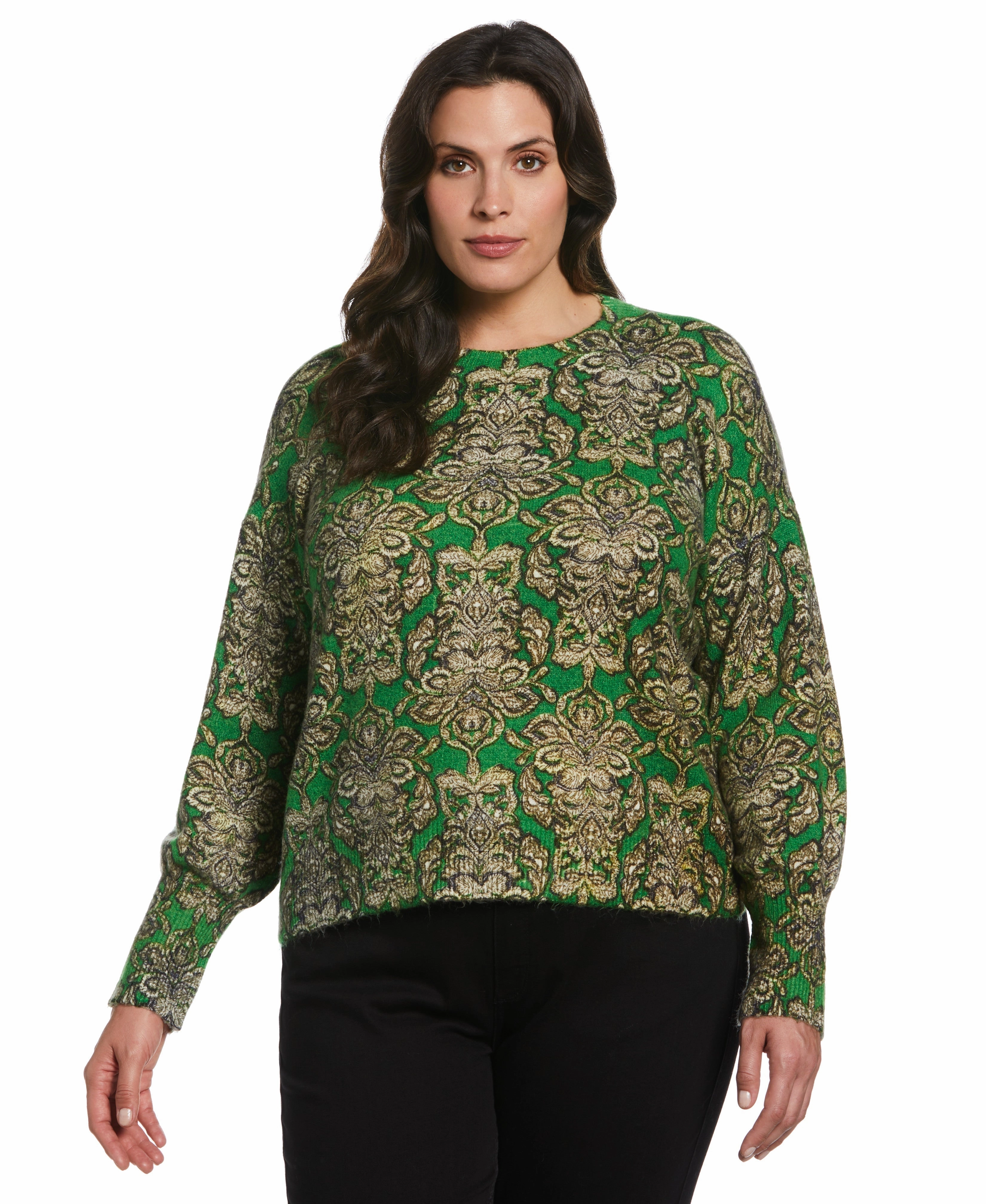 Plush Interior Soft comfort layer Plus Size Slouchy Printed Sweater