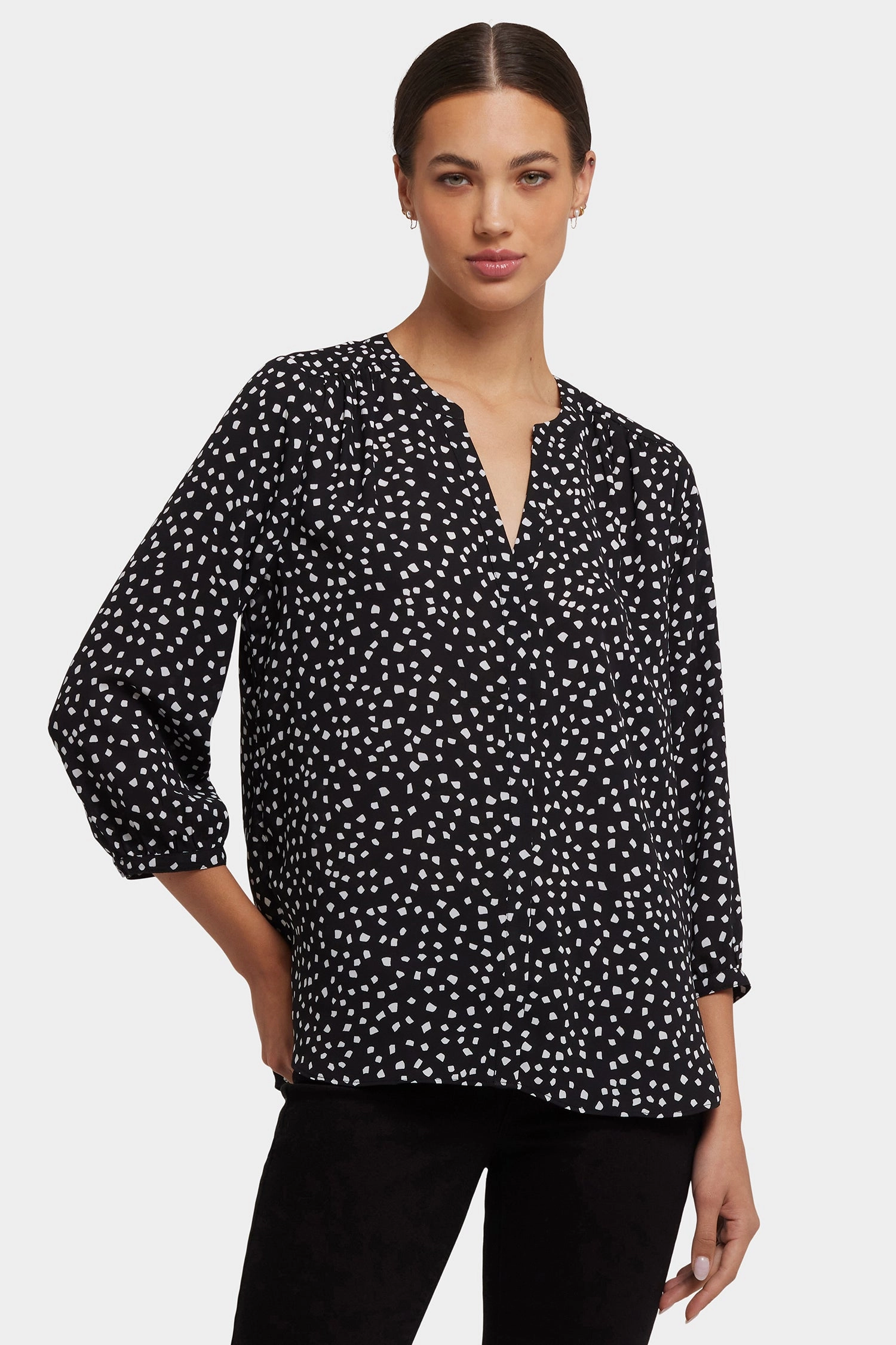 Lightweight Layer Pintuck Blouse - Francoise Dots