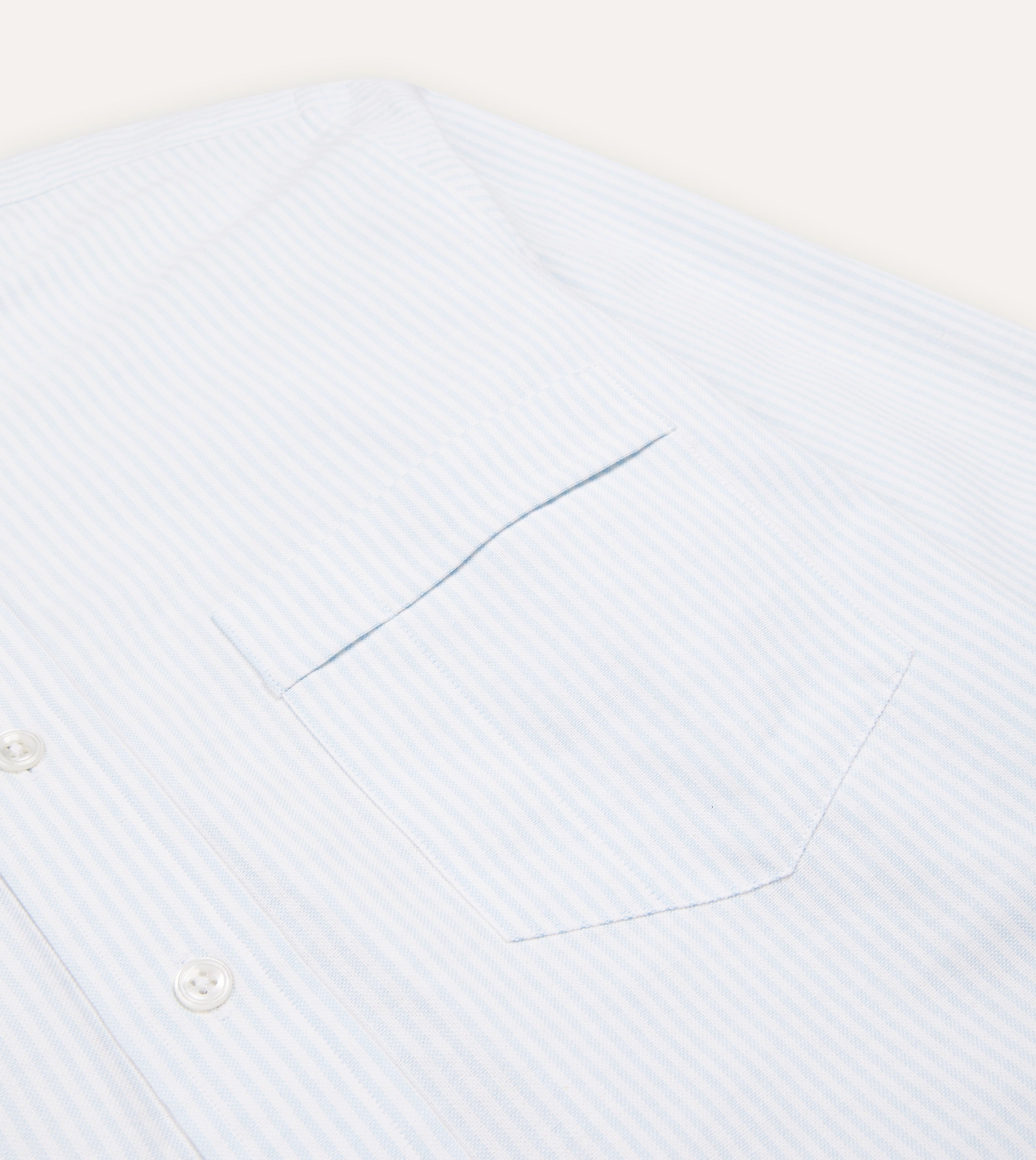 Sky Ticking Stripe Cotton Oxford Cloth Button-Down Shirt Thermoregulating Fabric Minimalist Aesthetic