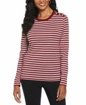 Candy Stripe Button Detail Top Casual Comfort Fit Simple Cozy