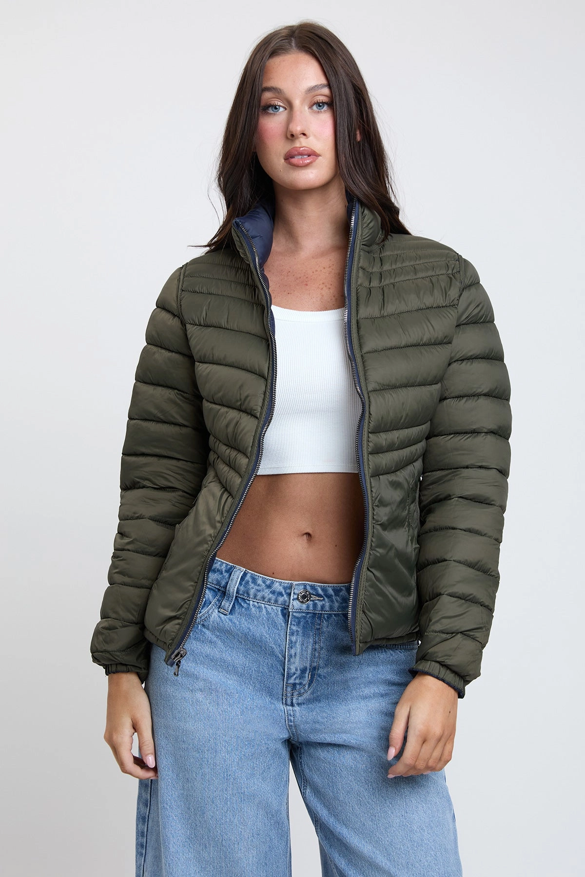 Women's Winter Reversible Fitted Puffer Jacket Cozy Texture