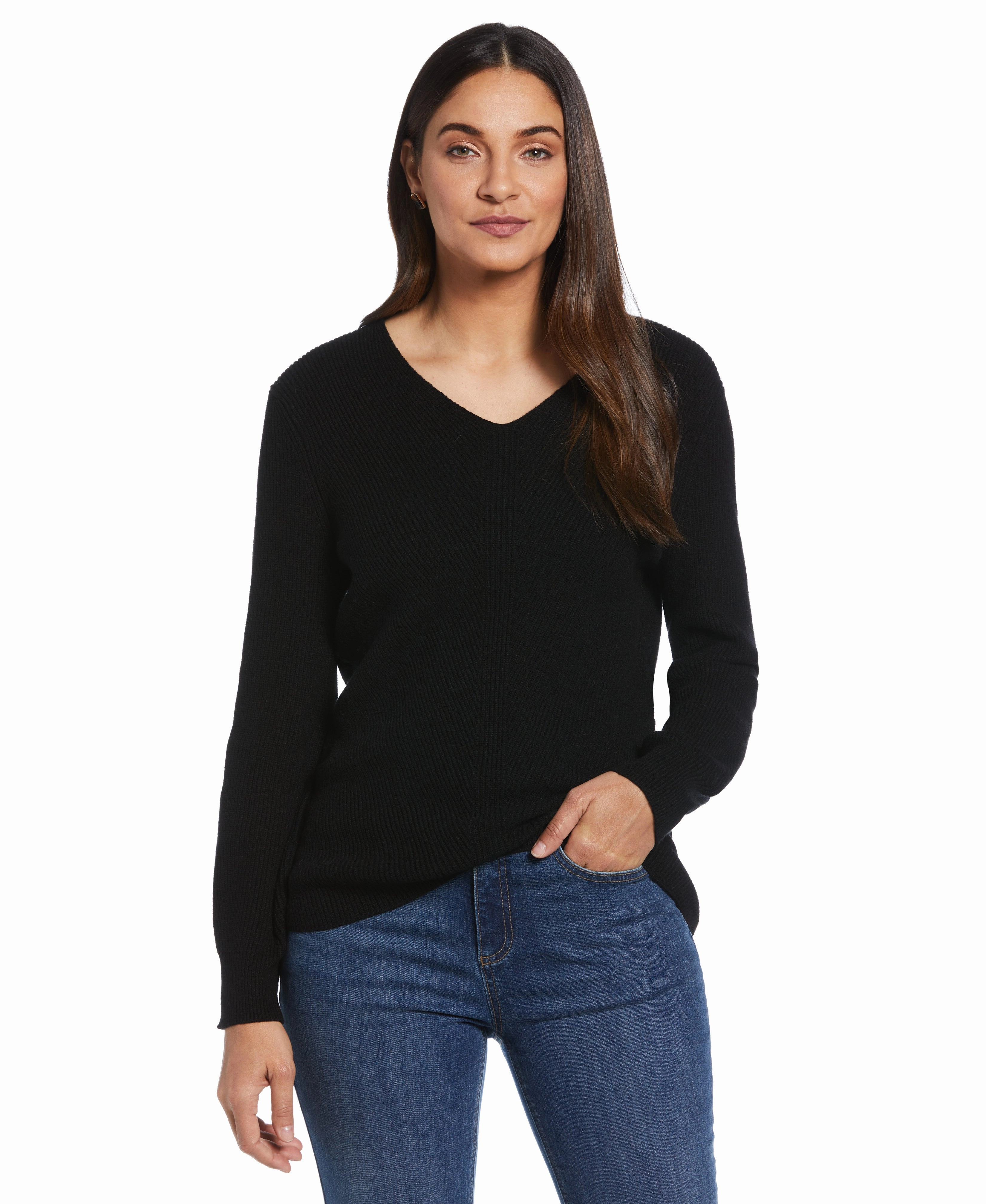 Stretch Knit Technology Classic Layer Essential Ribbed V-Neck Sweater