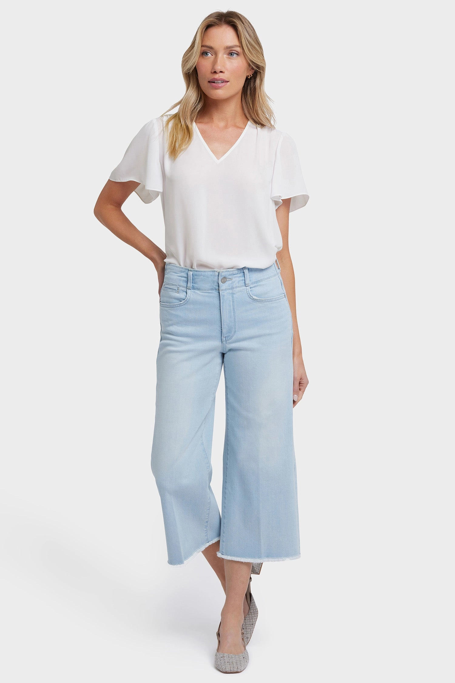 Strong Stitch Loose Textured Travel Outfit Brigitte Wide Leg Capri Jeans In Petite - Clear Waters