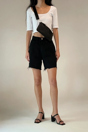 Flexible Hemline HIGH WAISTED BLACK DENIM SHORT