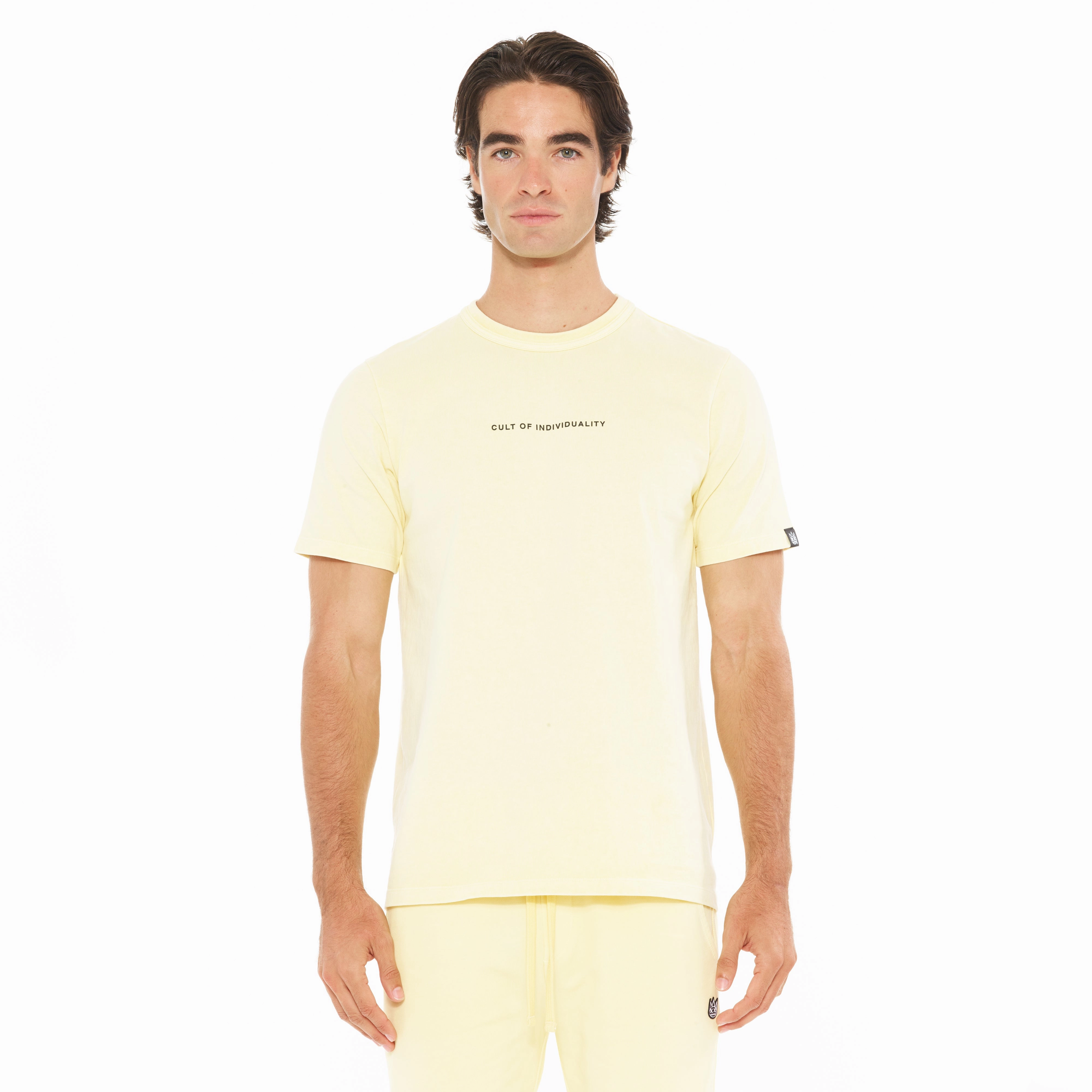 Cult's Heavyweight Short Sleeve Crew Neck Tee "Shimuchan" Logo in Banana Micro Perforation Retro