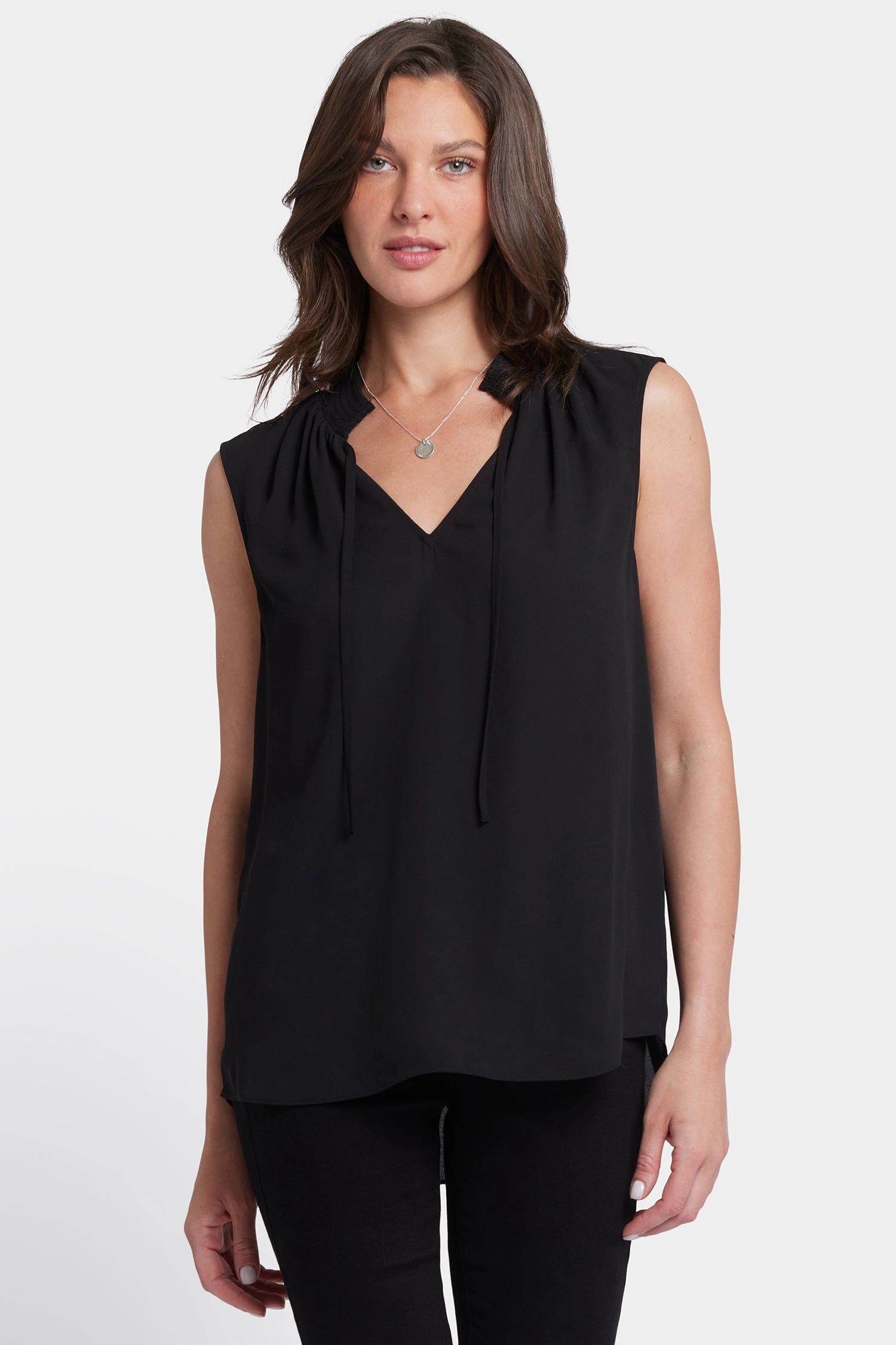 Sleeveless Gemma Blouse - Black Military Inspired Unstructured Shoulder