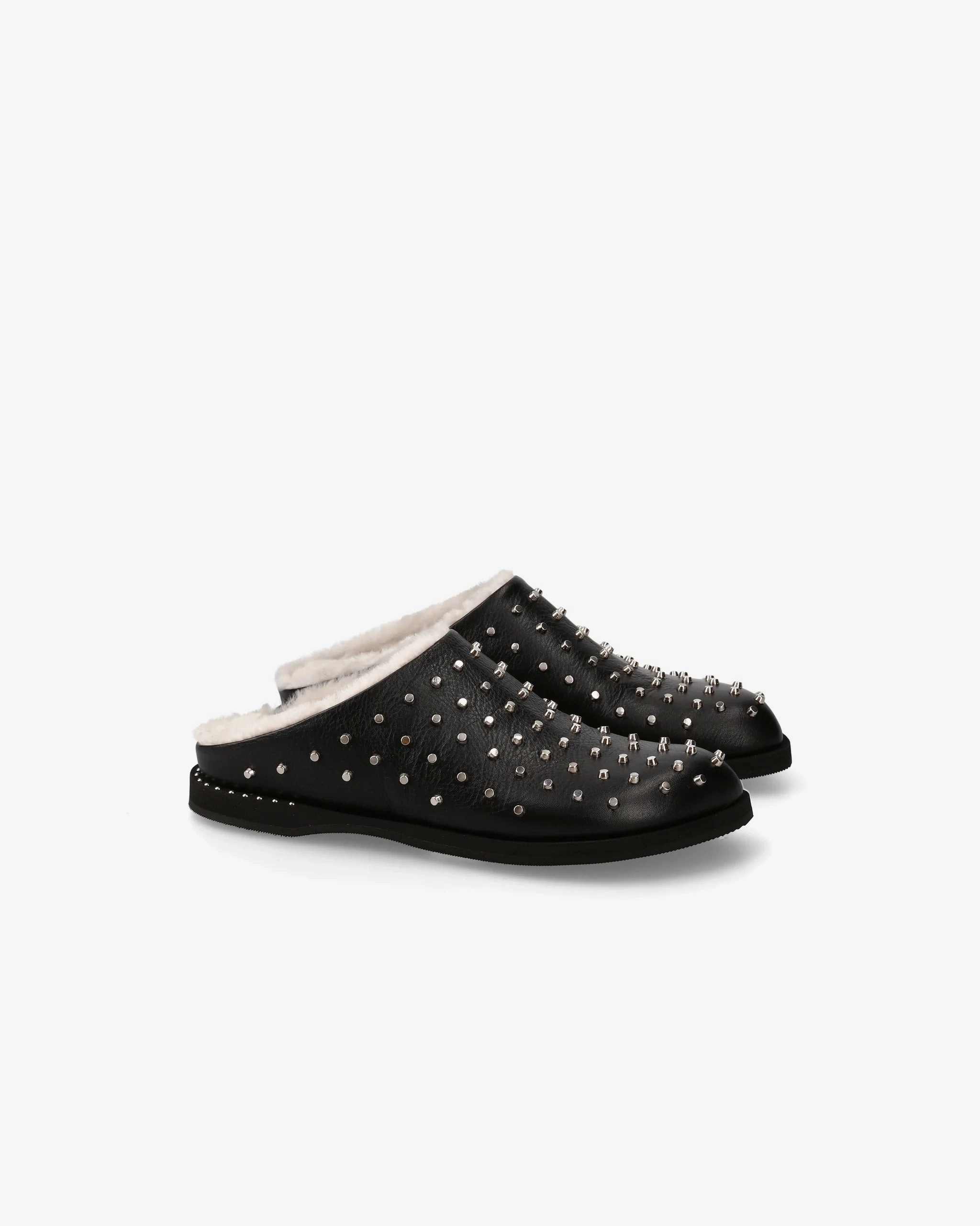 Slippers in Sheepskin and Black Leather Water Play Snug Fit Adjustability