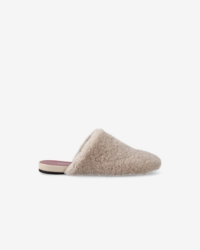 Odor Resistant Ventilation Airflow Channels Slippers in Sheepskin and Taupe Leather