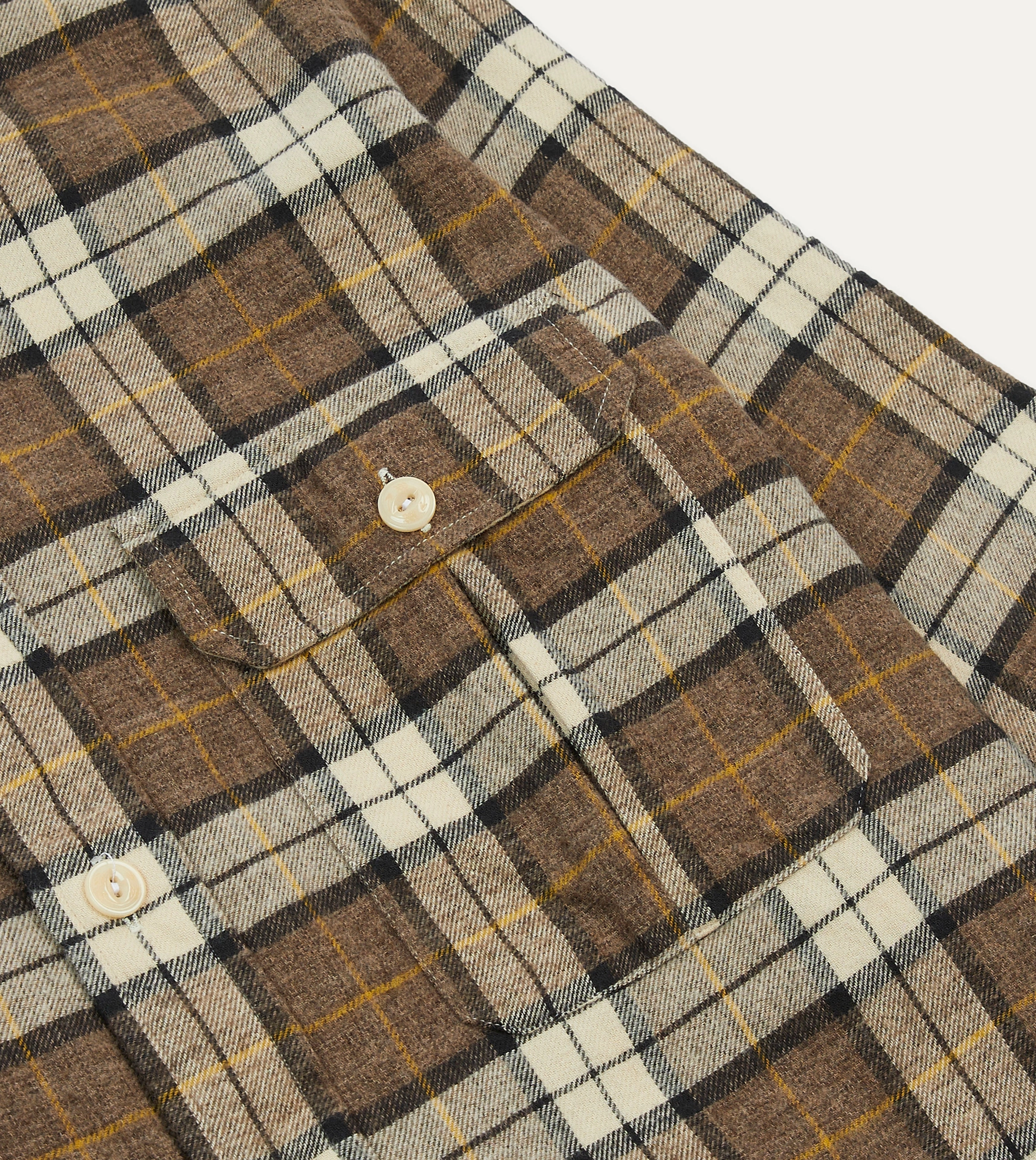 Winter Collection Brown Check Brushed Cotton Two-Pocket Work Shirt