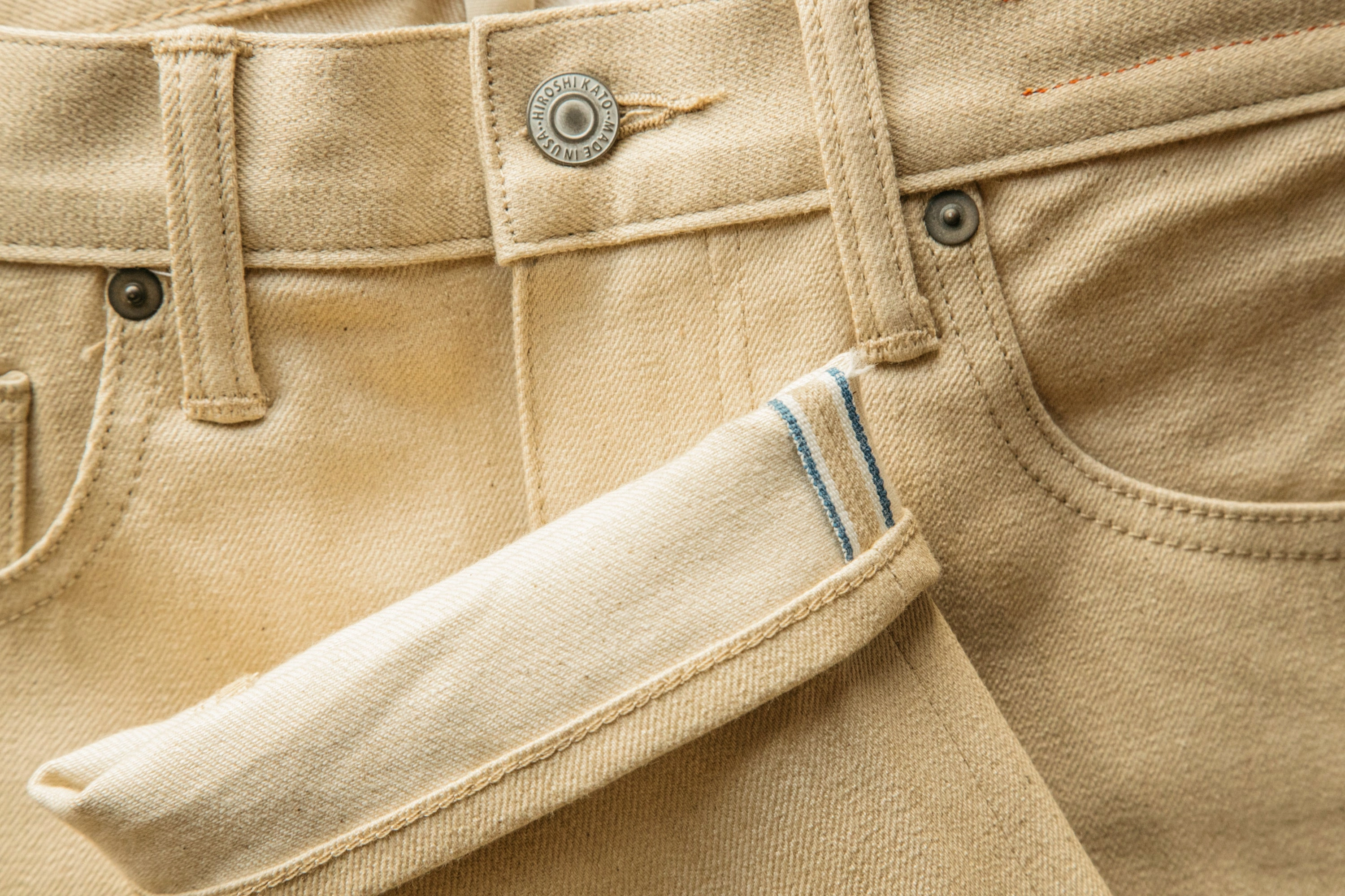 The Pen Slim - Beige Raw 10.5oz Selvedge Breathable Weekend Warrior Travel Outfit