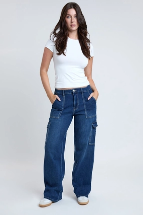 Fall Outfit Women's Elastic Waist Straight Leg Cargo Jean