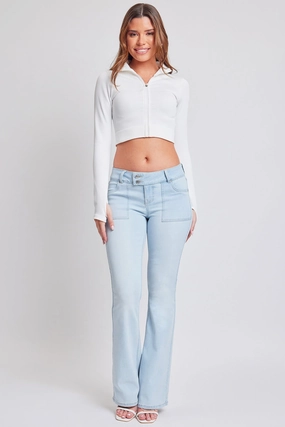 Women's Flare Flap Back Pocket Jeans Easywear Style Low Impact Processing