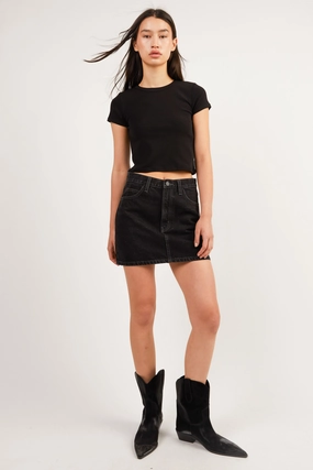 Knee Length Machine washable BLACK MINI JEAN SKIRT