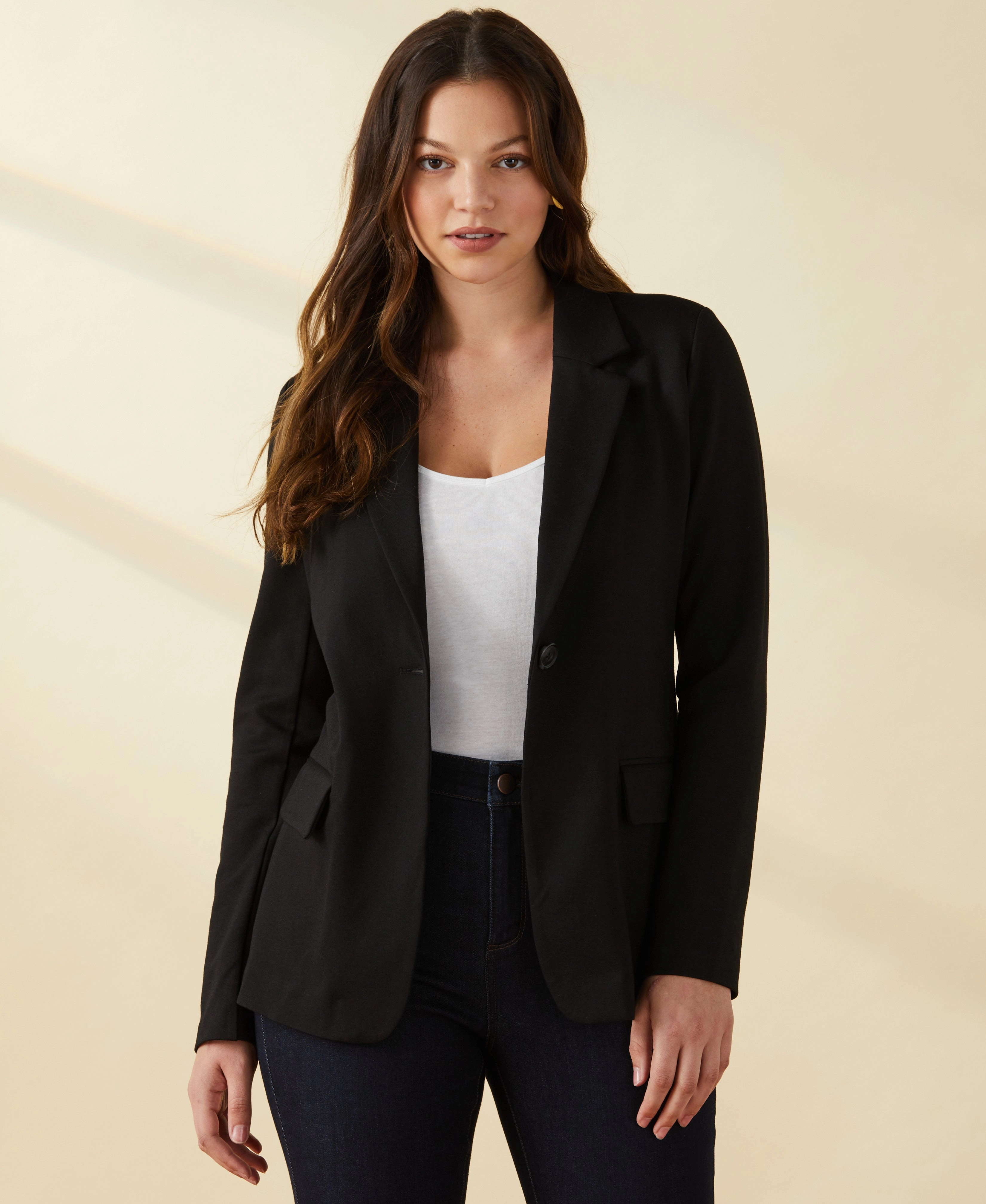 Single Breasted Blazer Ribbed Hem Detailing