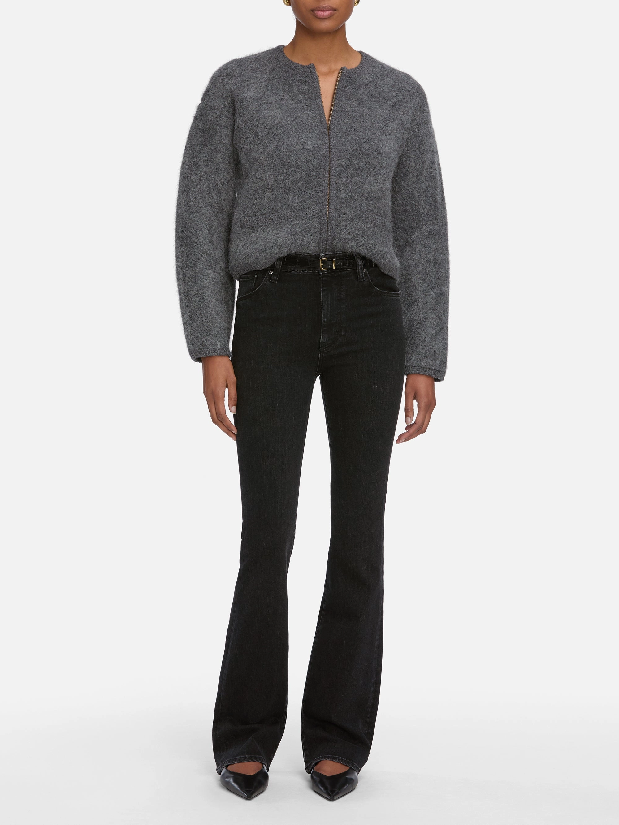 The Lofty Crochet Cardi -- Dark Heather Grey Stretchable Fabric