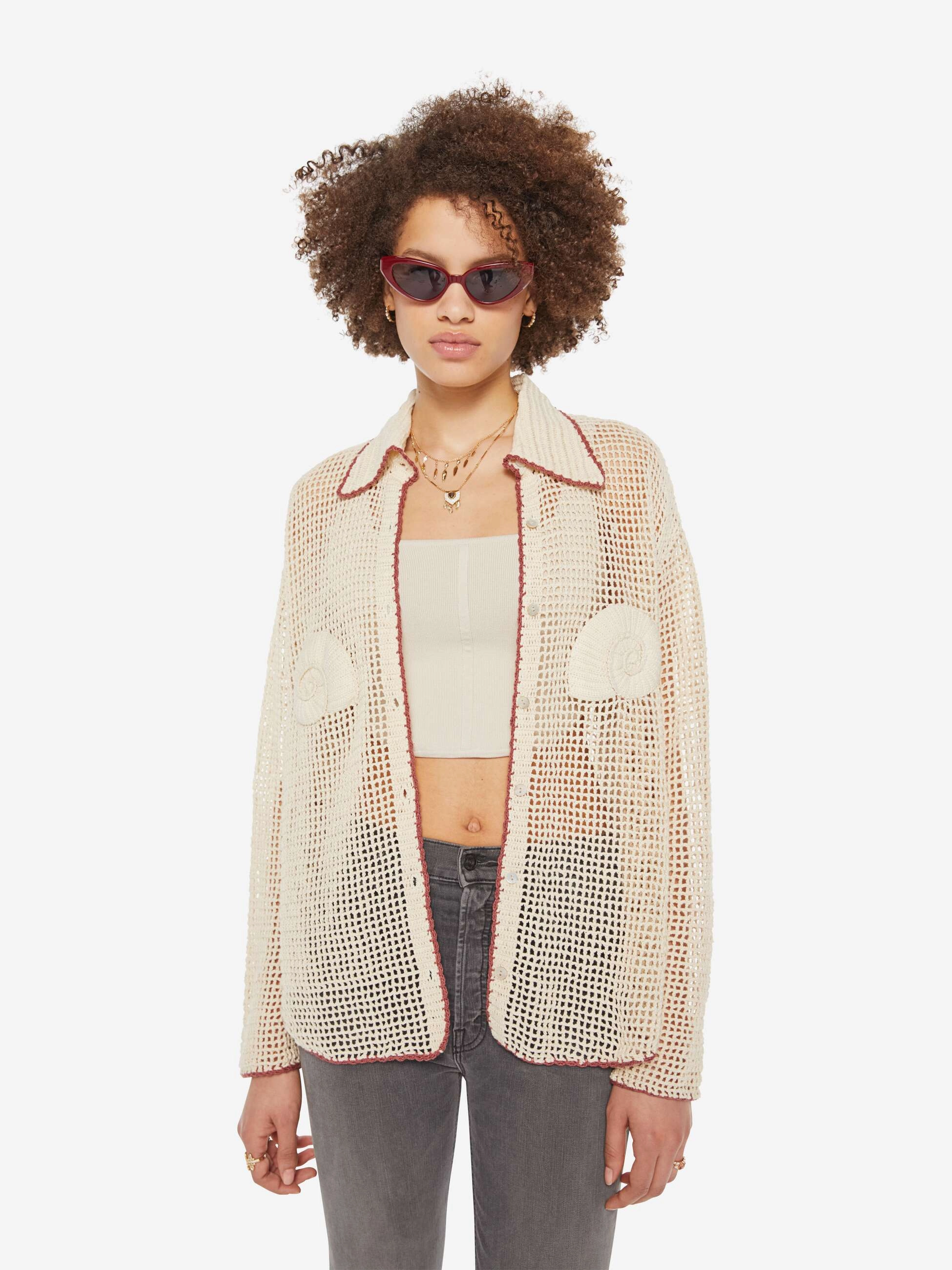 High-End Fashion Wedding guest Alix Of Bohemia Emery Crochet Shirt - Nautilus