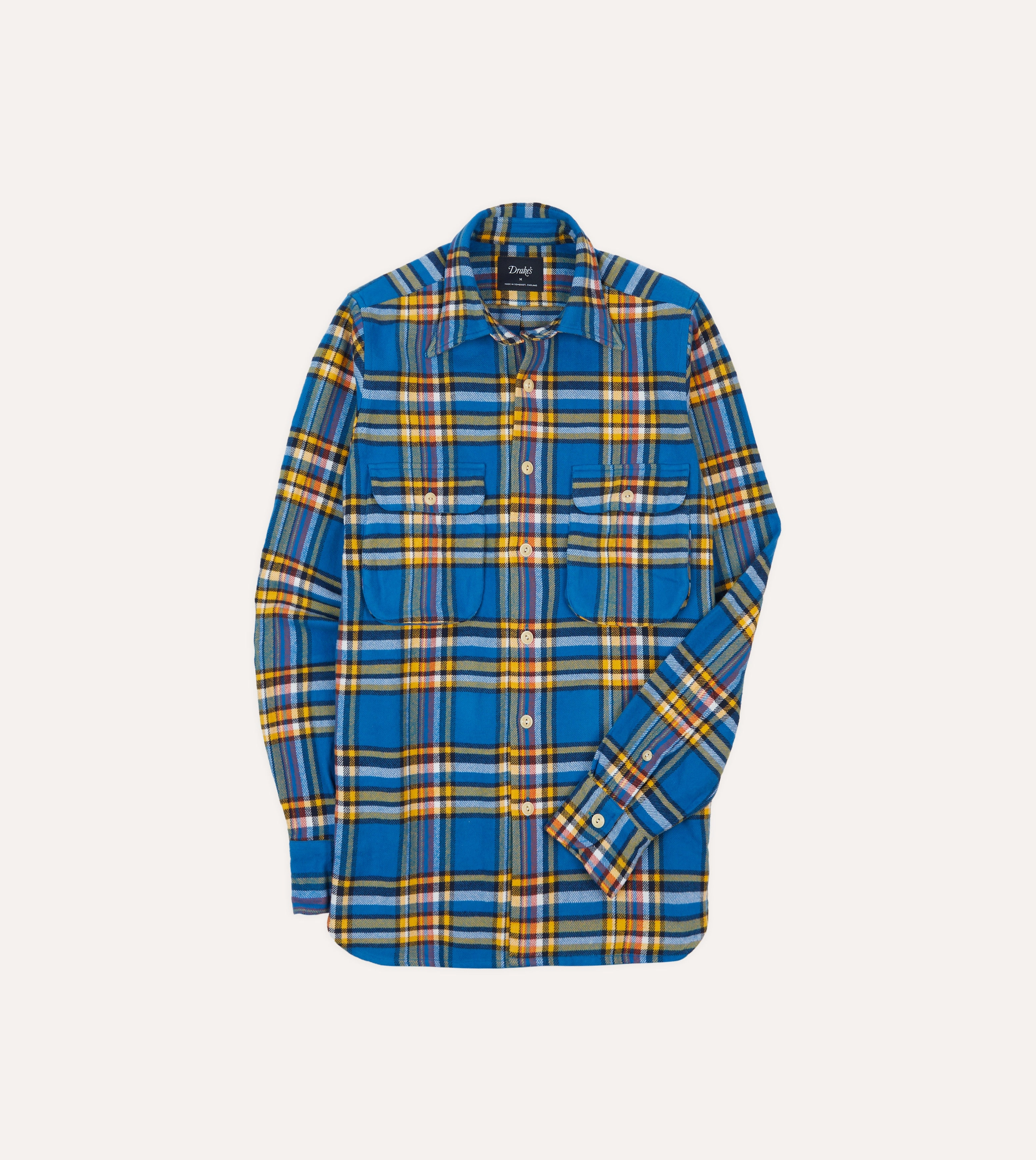 Blue and Yellow Check Brushed Cotton Two-Pocket Work Shirt Local Favorite Beach Wear