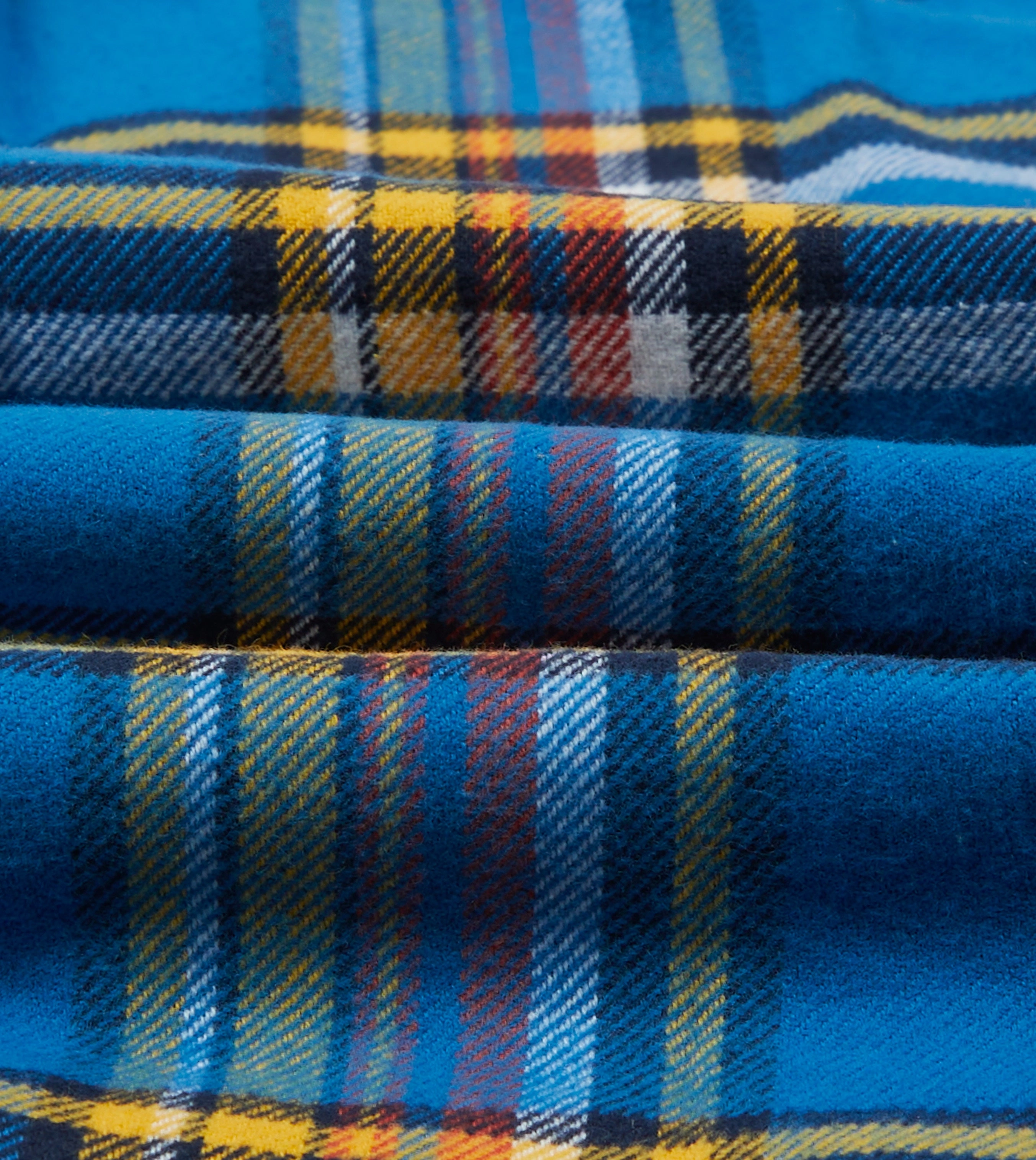 Blue and Yellow Check Brushed Cotton Two-Pocket Work Shirt Durable Material