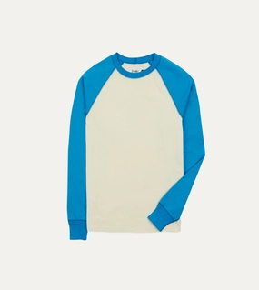 Blue and Antique White Raglan Sleeve Hiking T-Shirt Simple Wear