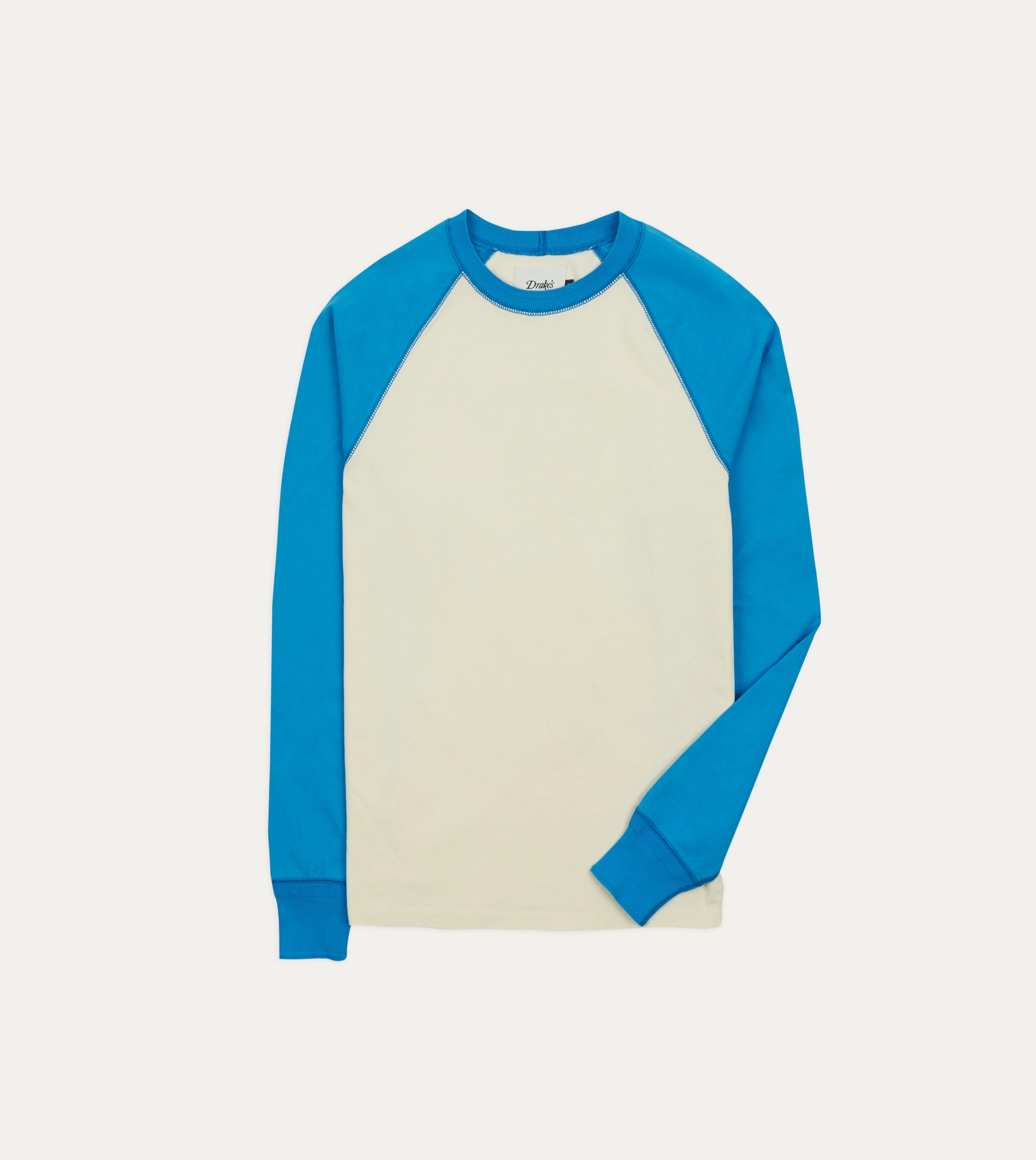 Blue and Antique White Raglan Sleeve Hiking T-Shirt Simple Wear