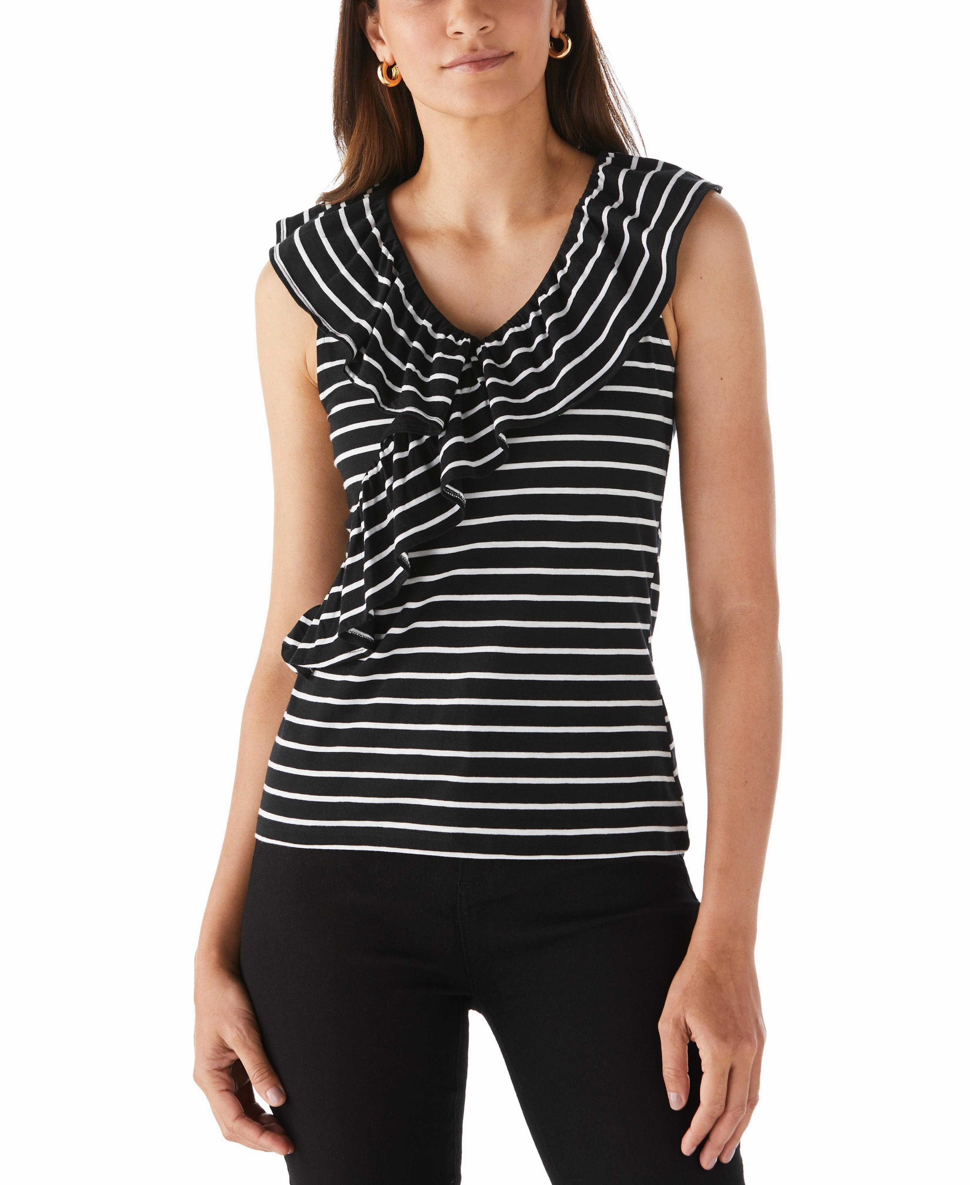 Fashionable Layering Versatile Comfort Stripe Ruffle Top