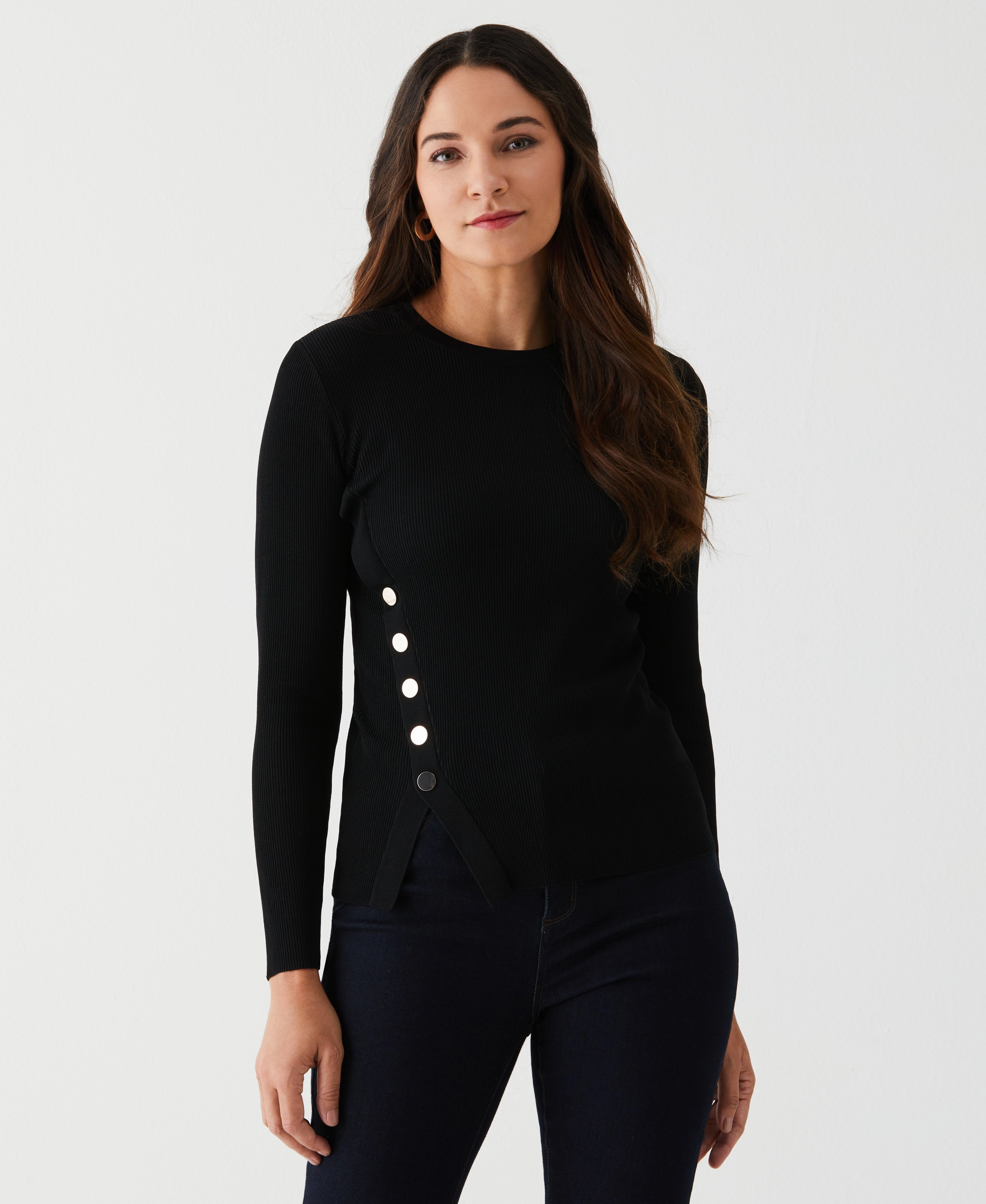 Roomy Waist Anti Pilling Finish Asymmetrical Sweater with Snaps